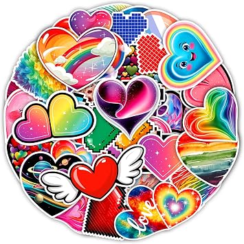 Love Heart Stickers 50 Pieces Vinyl Waterproof Decal for Laptop Water Bottle Phone Car Window Bike Motorcycle Stakeboard Scrapbook Hearts Sticker Gifts