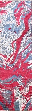 Rug Source Modern Collection, 10 Ft Runner Abstract Runner Rug, Hand Knotted Red Contemporary Rug, Oriental Wool & Silk Carpet for Foyer, Entryway and Hallway