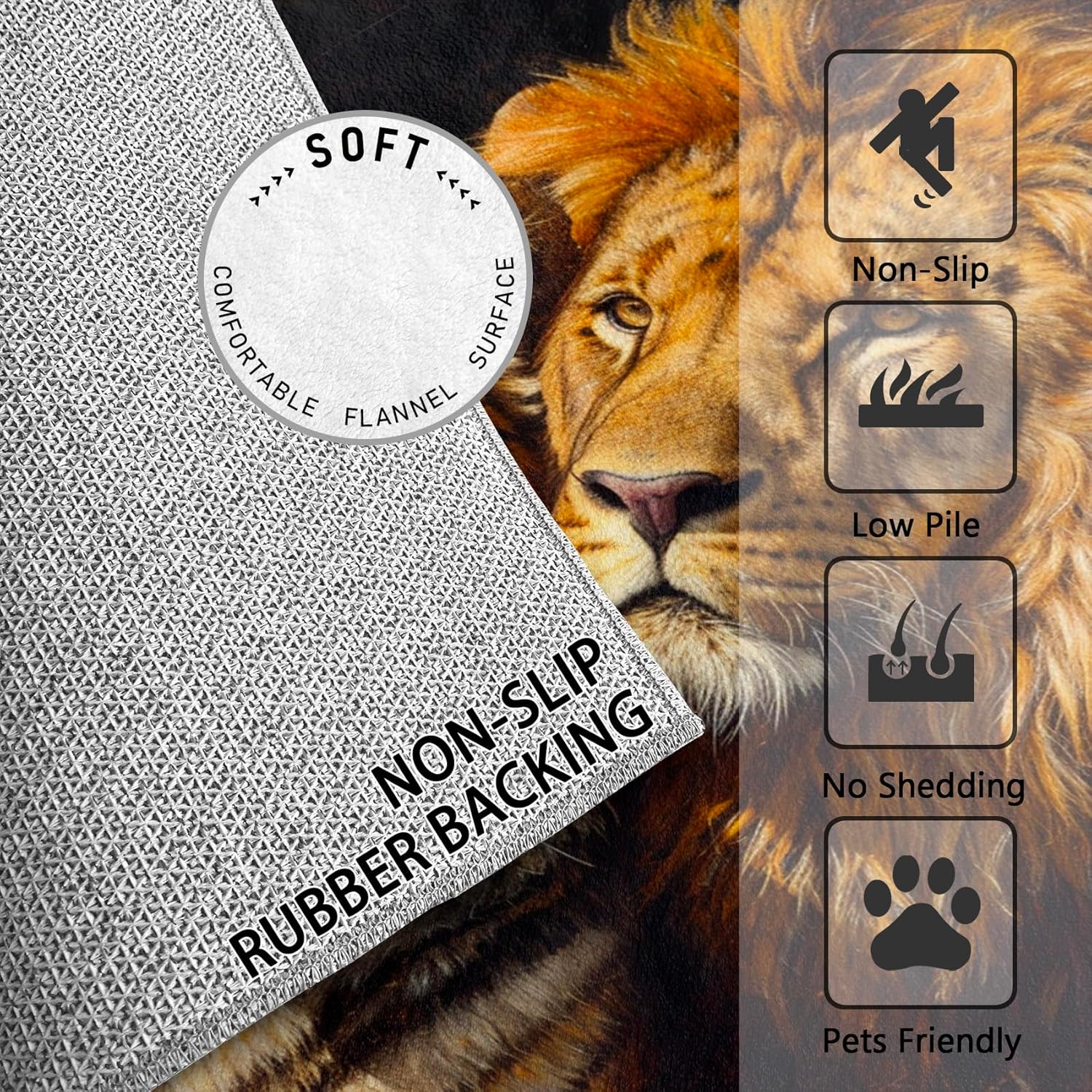 Wildlife Rugs for Living Room - 2x3 Rug - Lion and Tiger Rug - Wildlife Area Rug - 3D Wild Animal Rugs - Jungle Animal Carpet - Home Decor
