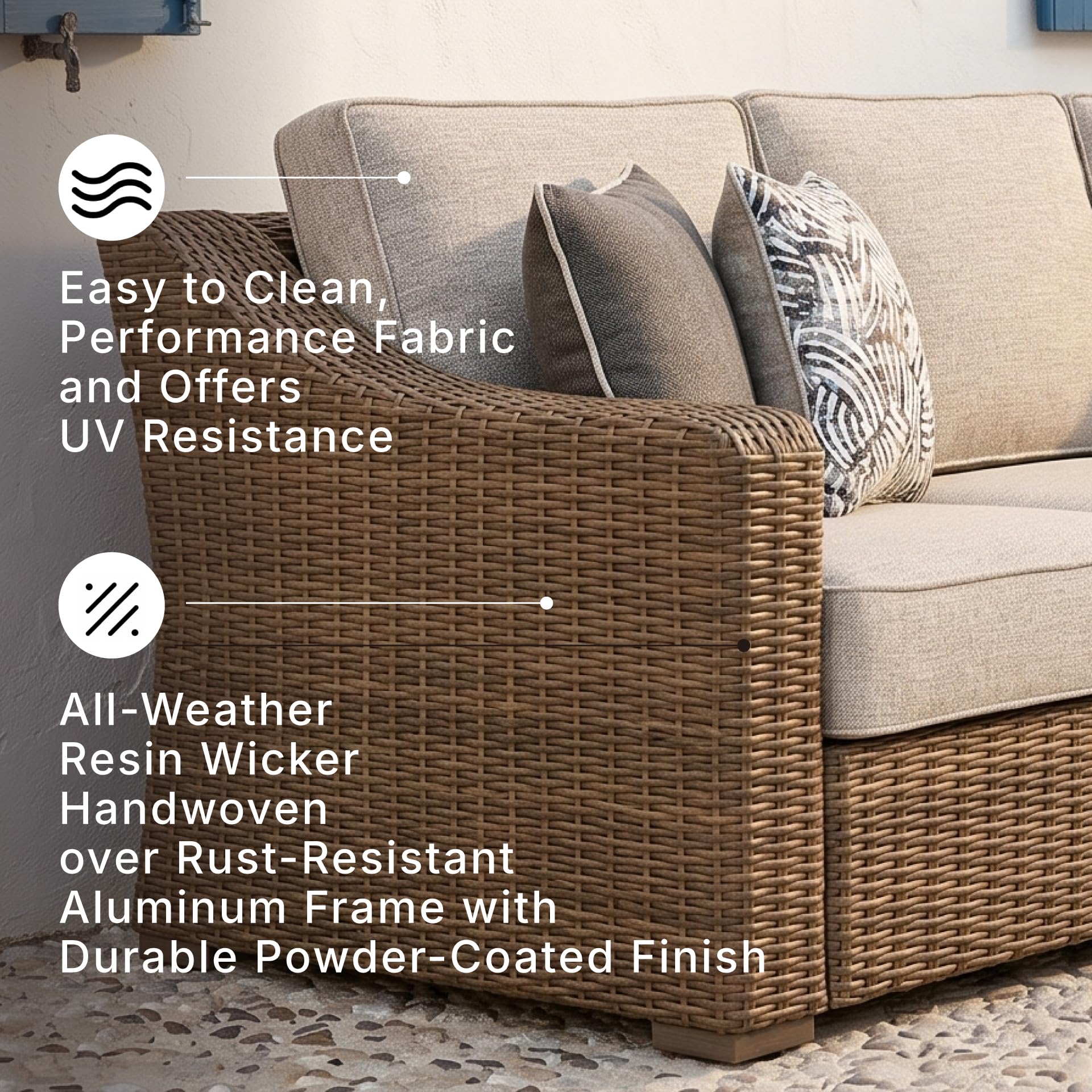 Signature Design by Ashley Carmel Bay Outdoor Sofa, Handwoven Resin Wicker Patio — product photo