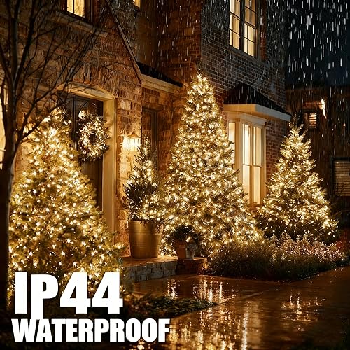 Vista 141 de TW SHINE Luces de Navidad, 200 luces LED de 66 pies para exteriores enchufables con 8 modos, luz impermeable para exteriores, decoraciones de Blanco