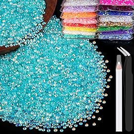 5000pcs 2mm Resin Rhinestones Bulk, Transparent Lake Blue AB Flatback Round Jelly Rhinestones Non Hotfix Crystal Gems Large Quantity Wholesale for DIY Crafts Clothes Bottles Face Makeup Manicure