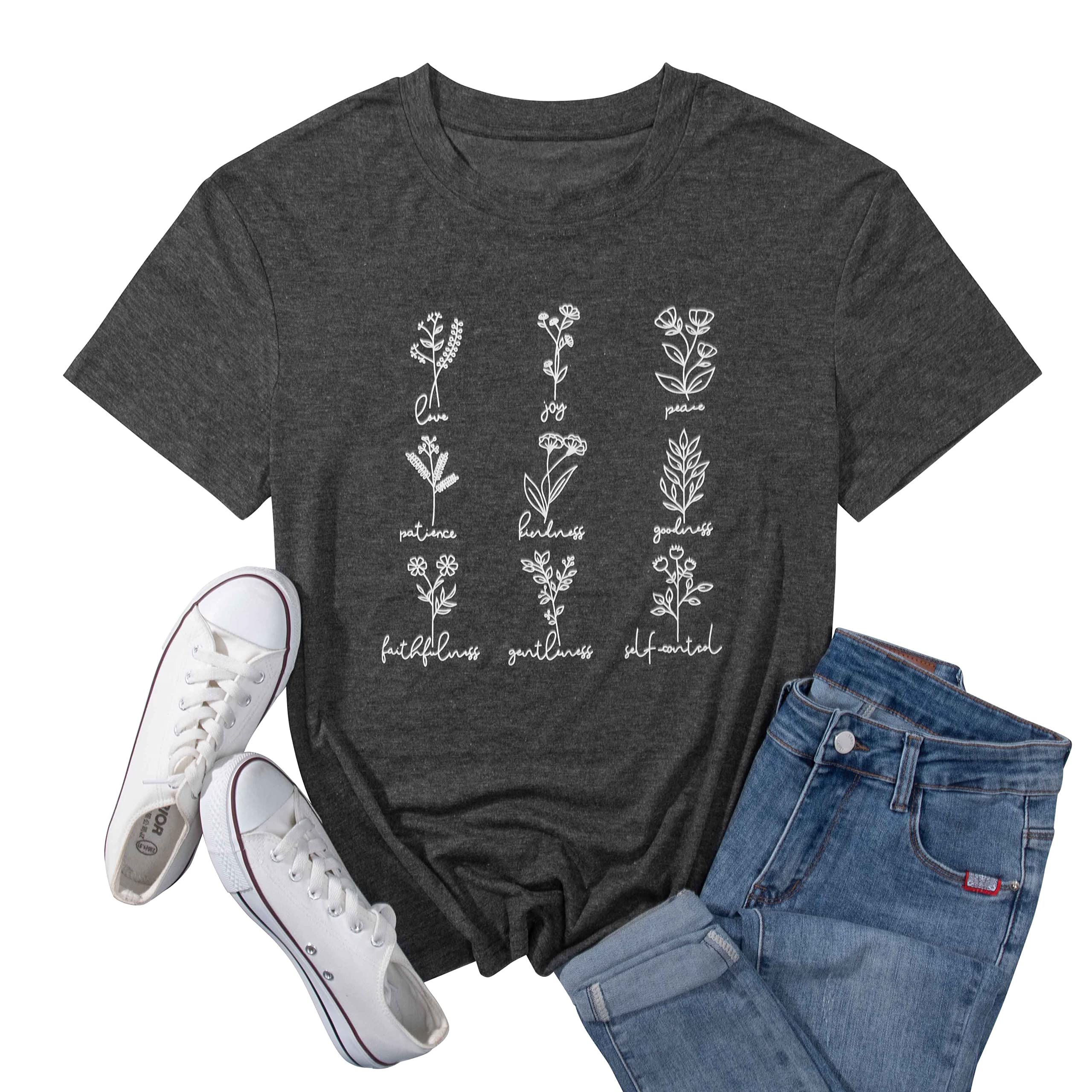 FASHGLFruit of The Holy Spirit Shirt Women Christians Inspirational Tshirt Casual Religious Floral Short Sleeve Top