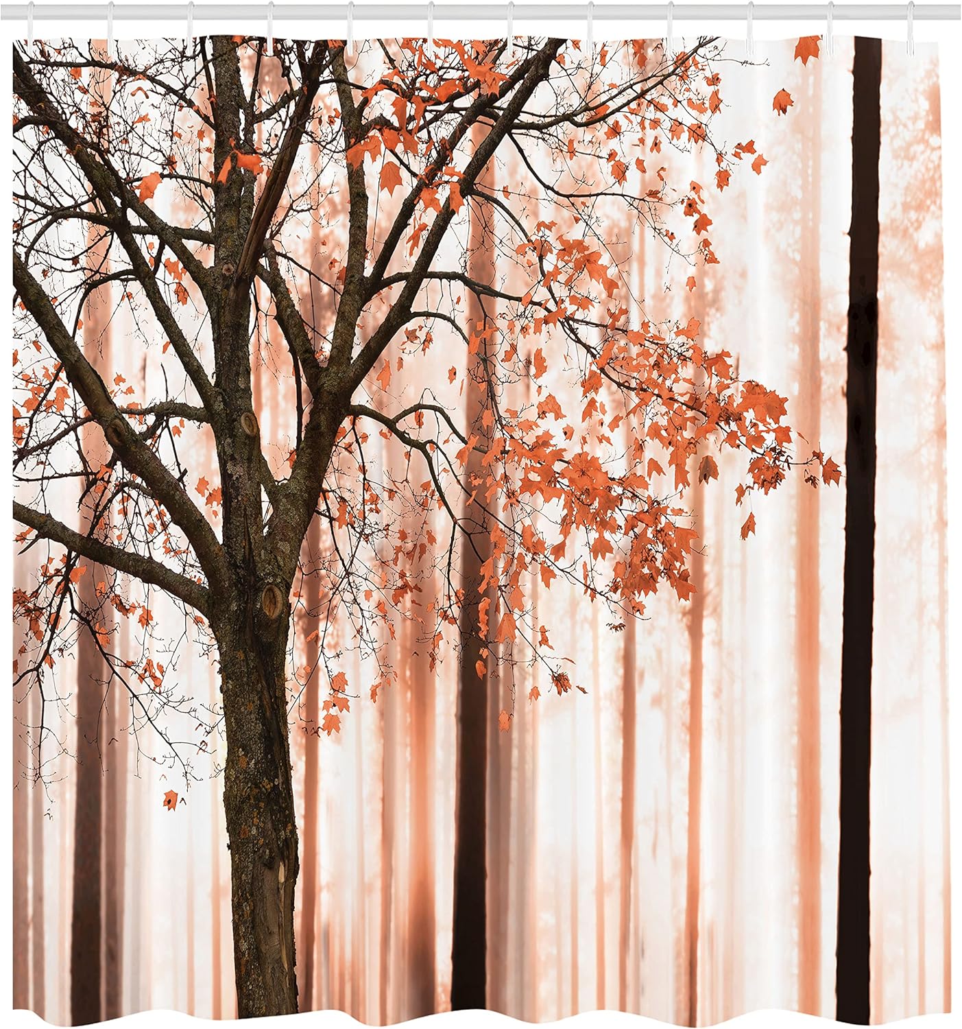 Ambesonne Autumn Shower Curtain, Fall Season Trees Leaves on Forest Graphic Picture, Home Accessories Cloth Fabric Set with Hooks for Guest Bathroom and Powder Room Decor, 69" W x 70" L, Burnt Sienna