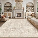 6x9 Zone lavable Rug pour salon Chambre Beige Neutre Vintage Tapis Low Pile Soft Thin Tapis Salon Détresse Non-dérapable Aspirateur Grand étage Rug Pour salle à manger Intérieur
