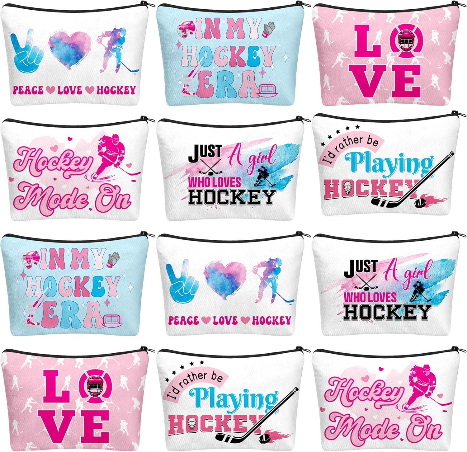 Sweetude 12 Pcs Hockey Makeup Bags for Women Sports Gifts Favors