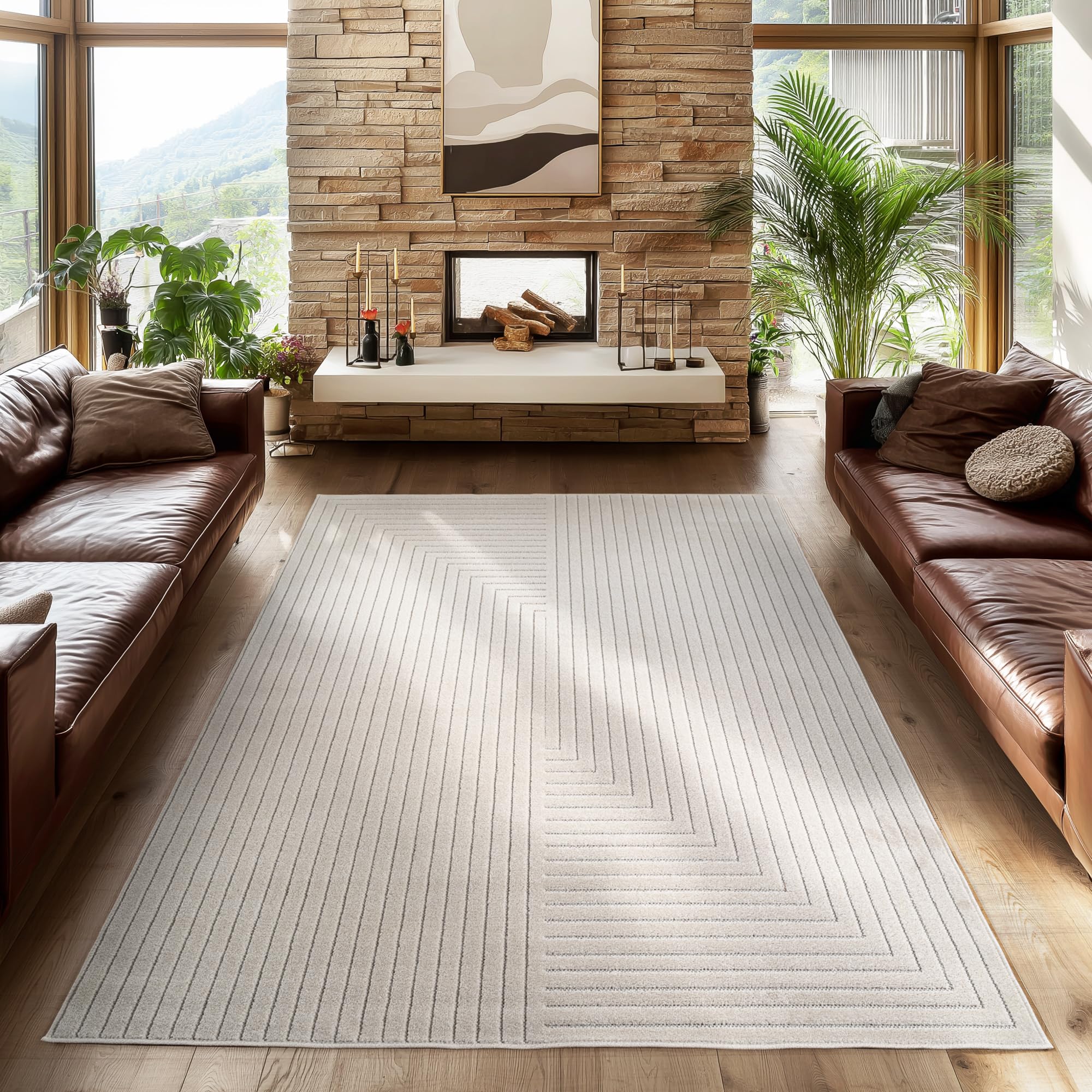 SIMPEX Kurzflor Teppich Wohnzimmer, Schlafzimmer, Küche, 3D Hoch-Tief-Effekt, Skandinavisch Boho Motiv, für Outdoor Bereich geeignet Terrassen oder im Balkon