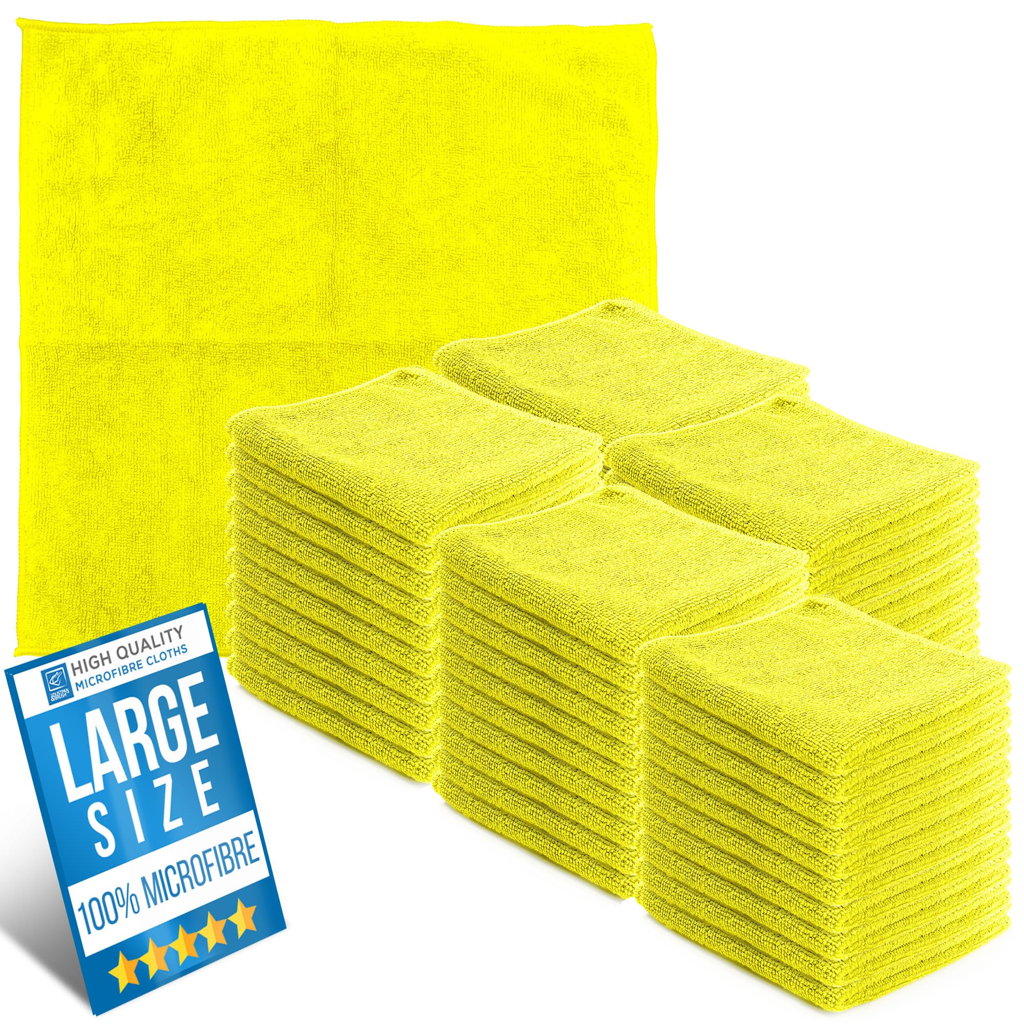 Tdbs The Dustpan And Brush Store Yellow Microfiber Cleaning Cloth, Large Size 40X40cm, Super Absorbent Lint Free Microfibre Cloths Cleaning For Home, Kitchen, Surface, Mirrors, Bathrooms, Motorbike, Car (50, )