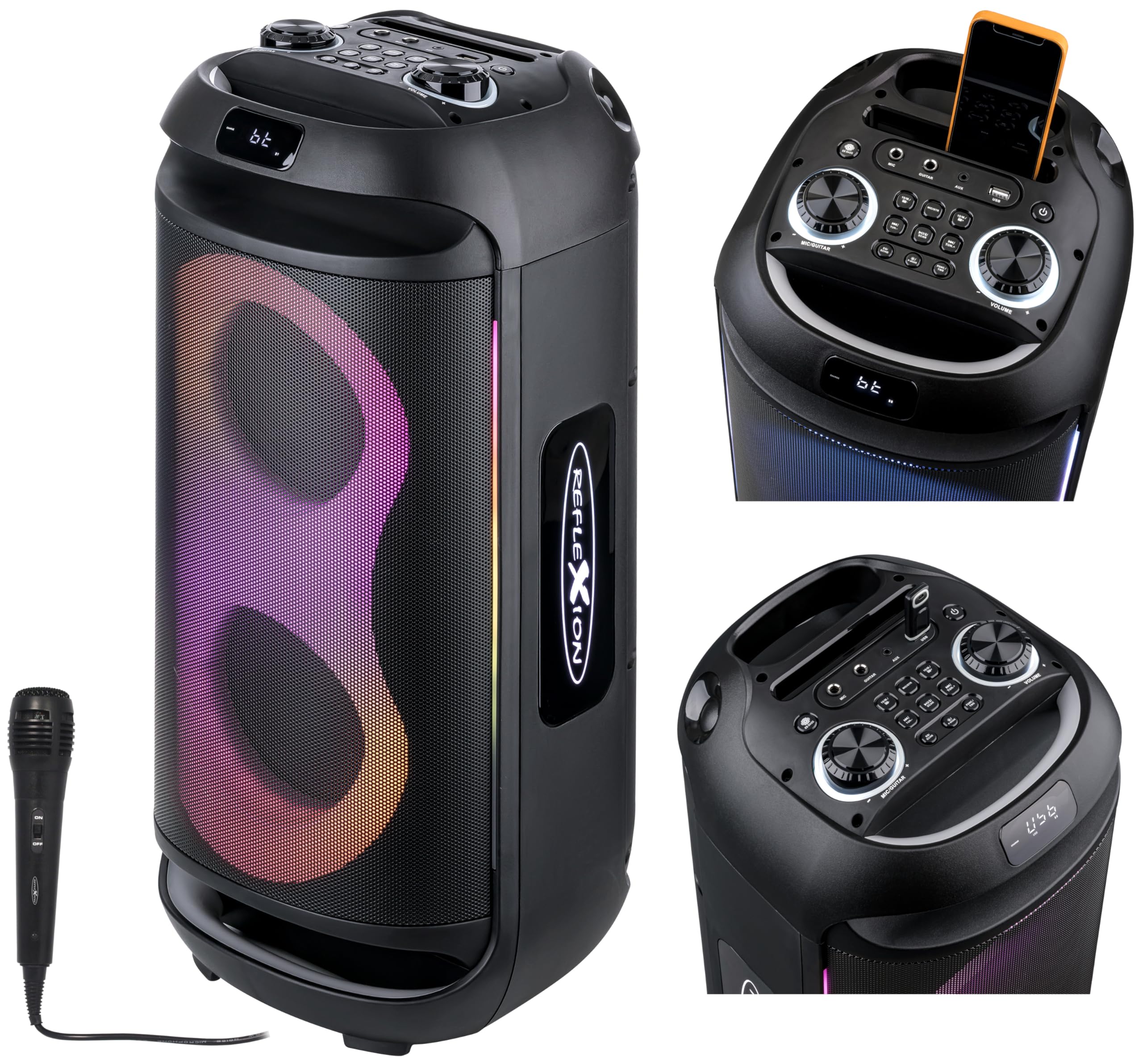 REFLEXION PSX40BT - Altoparlante mobile Bluetooth per DJ, karaoke, 500 W, radio stereo FM PLL, illuminazione da discoteca con modalità di scelta, microfono e batteria al litio