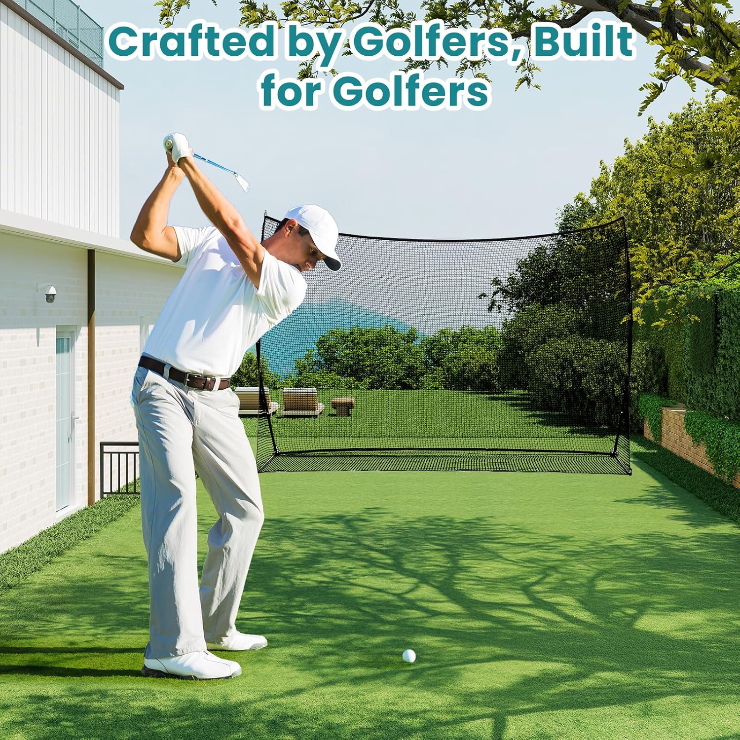 OLIXIS Golf Nets for Backyard, 10x7 ft Golf Practice Net with Frame, Outdoor & Indoor Dual-Use Sturdy for Hitting, Personal Driving Range for Home, Garage and Backyard, Black