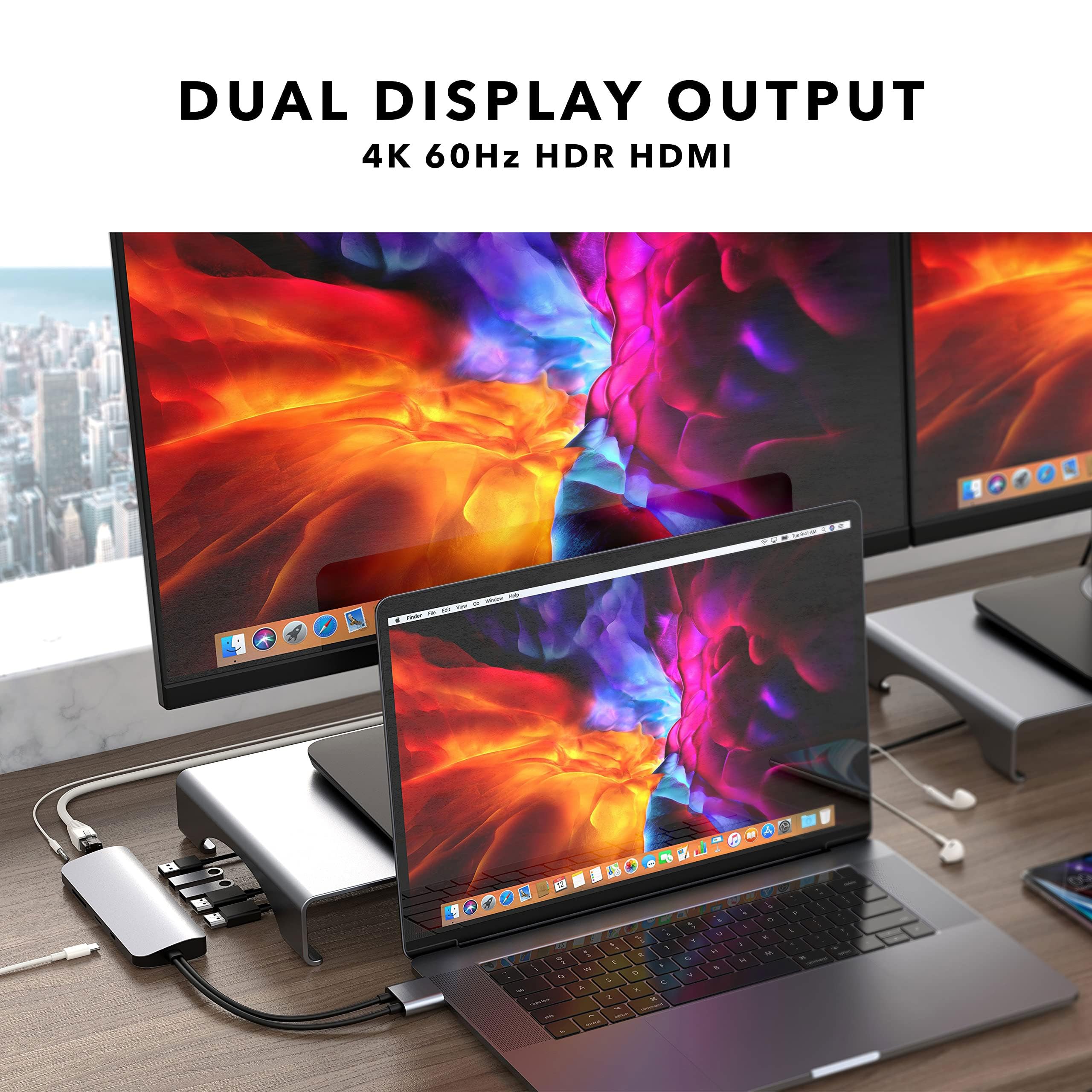 Hyper Drive 10 en 2 USB C Dock monitor dual HDMI 4K a 60Hz 60W USBC Power Delivery Gigabit Ethernet adaptador USBC Hub para MacBook Pro con M1 Pro Max 2021 MacBook Pro 20162019 MacBook Air gris