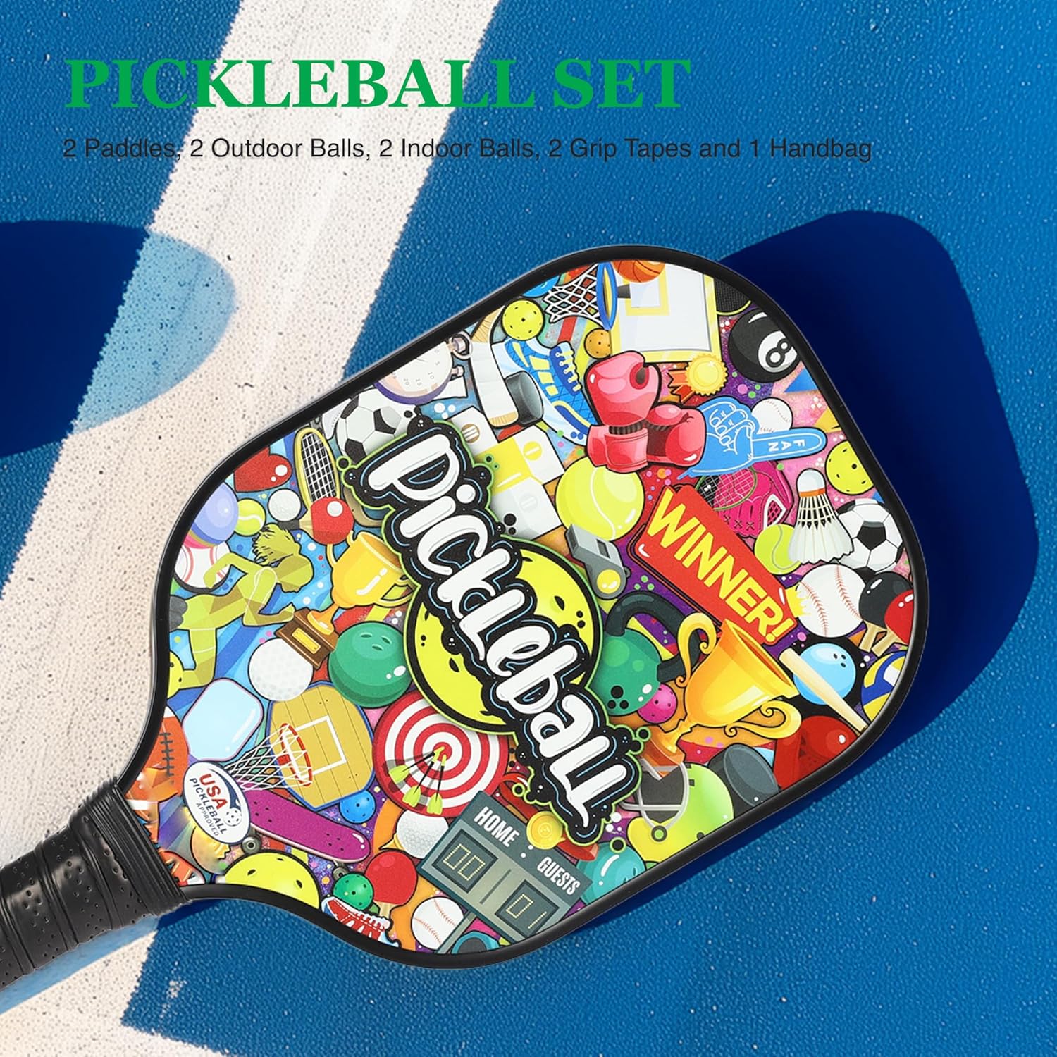 Pickleball Paddles, USAPA Approved Fiberglass Surface Pickleball Set with Pickleball Rackets, Pickleball Paddles Set ​for Men Women