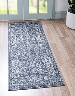 Rugs.com Oregon Collection Rug â€“ 6 Ft Runner Blue Low-Pile Rug Perfect for Hallways, Entryways