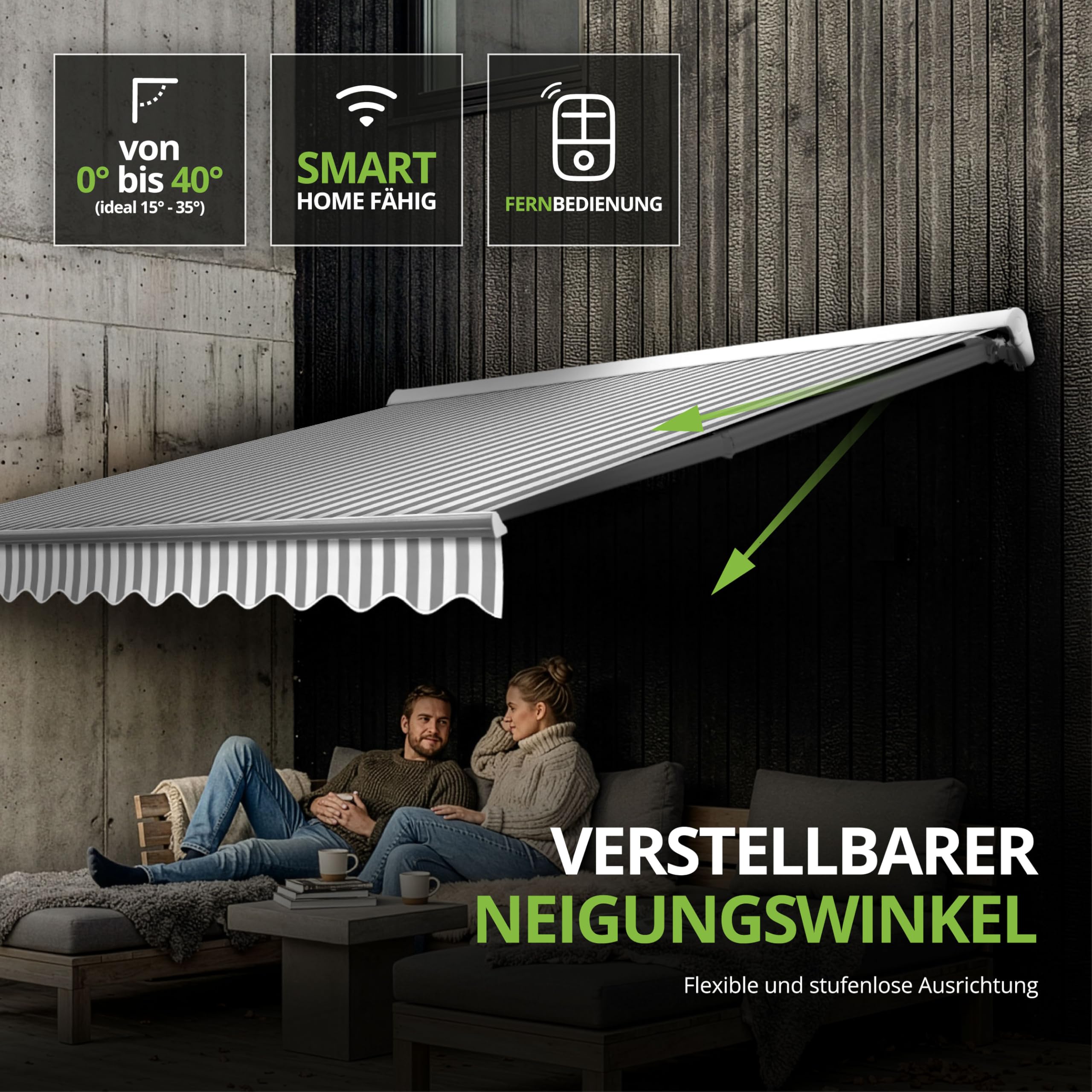 Eclipse Kassettenmarkise Halbkassette Gelenkarm Sonnenschutz Markise Sonnenmarkise Balkonmarkise elektrisch Standard 3,5 x 3 m Stoff 280g/m² Polyester (PE) UV-Schutz 50+, Markisentuchfarbe: Grau