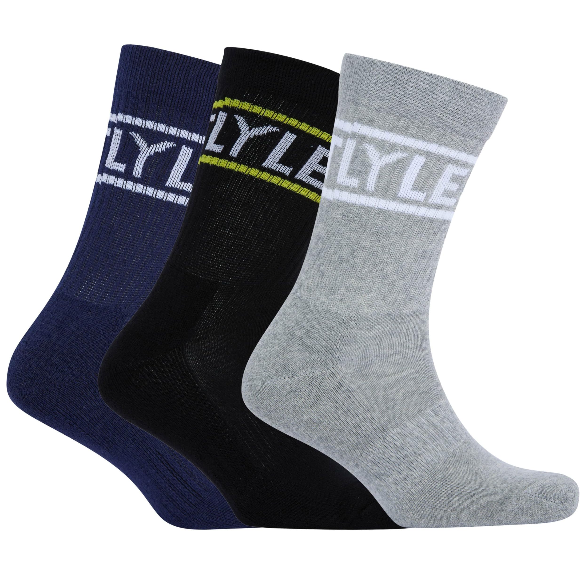 Lyle & Scott Men's Sports Socks 3 Pairs Jock Multipack UK 7-11 Assorted Colours (UK, Alpha, One Size, Regular, Regular, Black/Grey Marl/Peacoat)