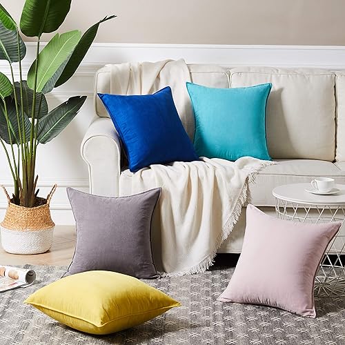 Miniatura 6 de Fancy Homi Paquete de 4 fundas de almohada decorativas grises de 18 x 18 pulgadas, funda de almohada cuadrada de gamuza sintética súper suave, funda