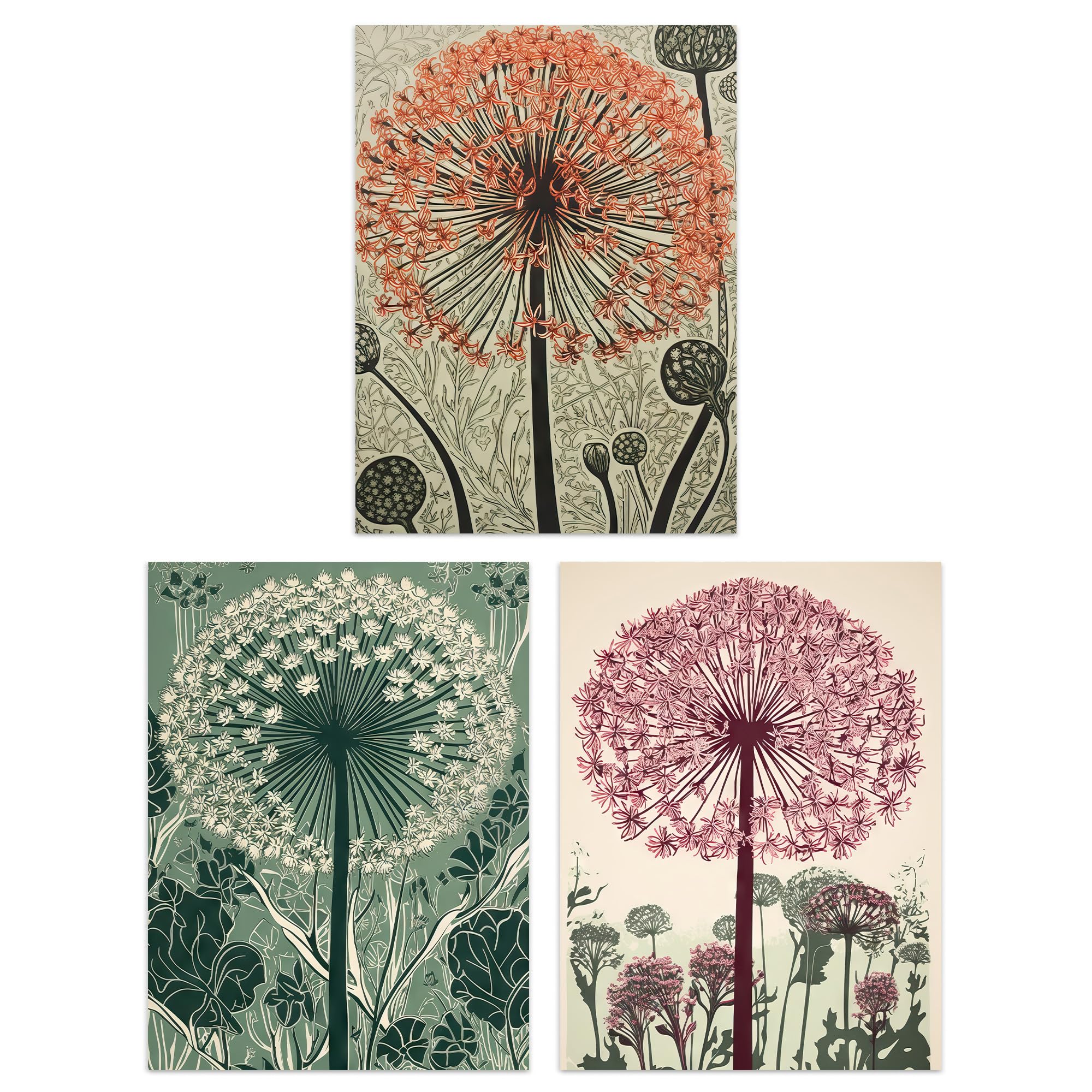 Set of 3 Prints Allium Flowers Ornamental Onion Bloom Elegant Soft Subtle Pack of 3 A4 Poster Living Room Wall Art Prints