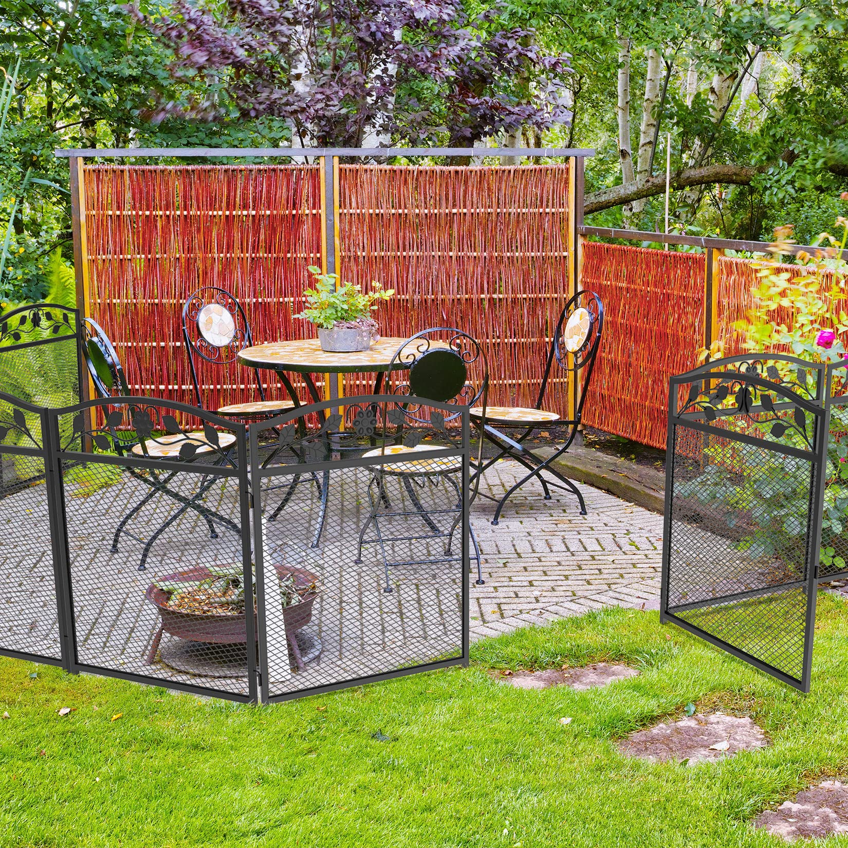 unho XXL Beetzaun aus Metall, Gartenzaun Beetumrandung 110cm hoch, schöner Dekozaun, mit Erdspießen, 5-teiliges Set, schwarz