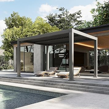 Louvered Pergola 10 x 12 Outdoor Aluminum Pergola with Adjustable Top for Decks, Gardens and Backyards, Gray