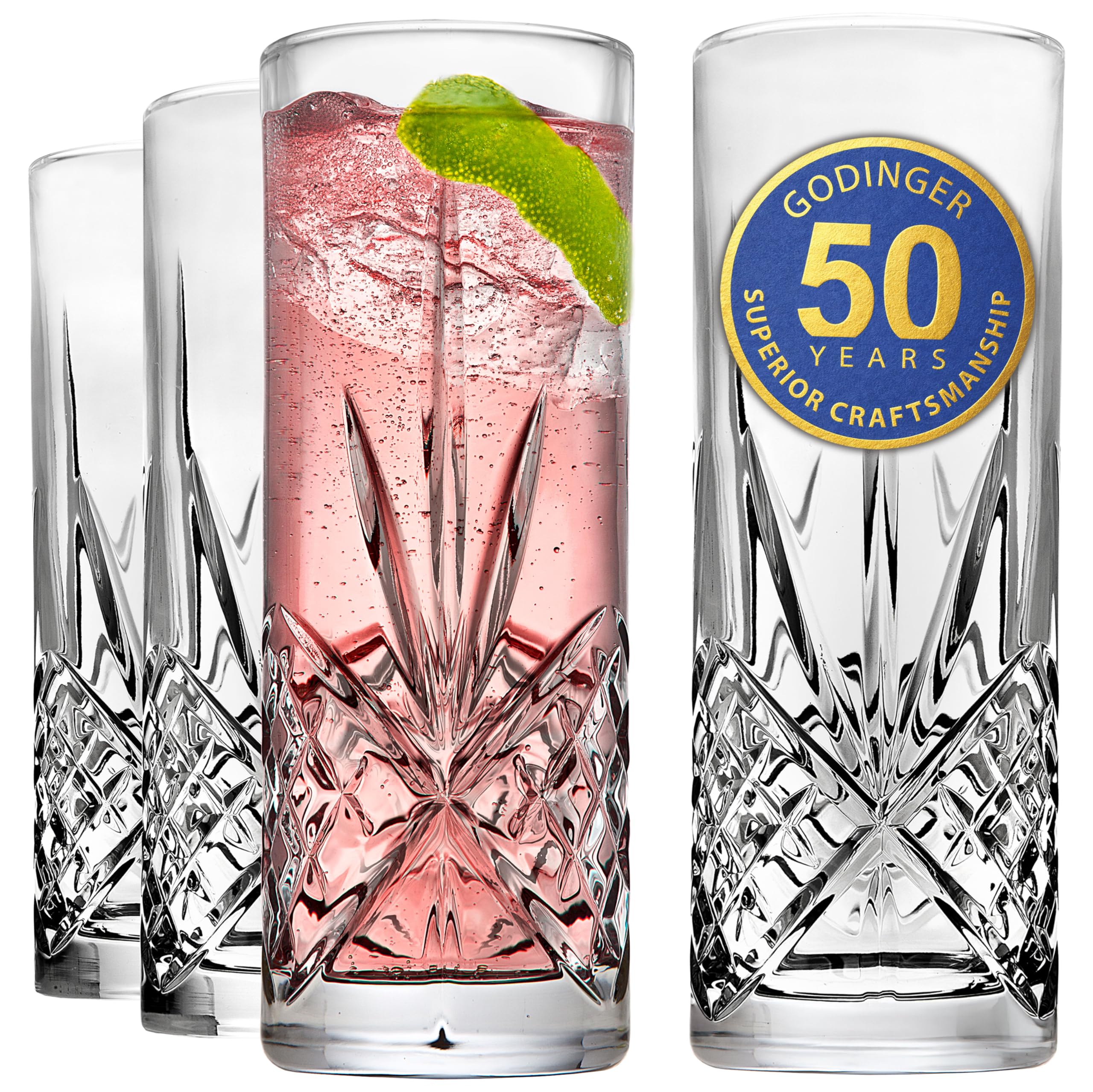 Tall Beverage Glasses Collins All Purpose Drinking Glasses- Dublin Collection, SET OF 4