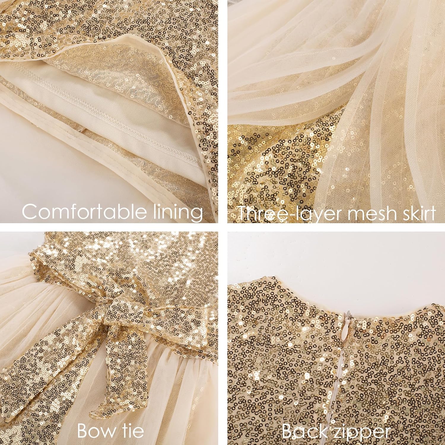 GRACE KARIN Girls Sequin Party Dress Sparkle Formal Birthday Pageant Prom Three-Layer Tulle Midi Dress Size 5-12Y - Image 6