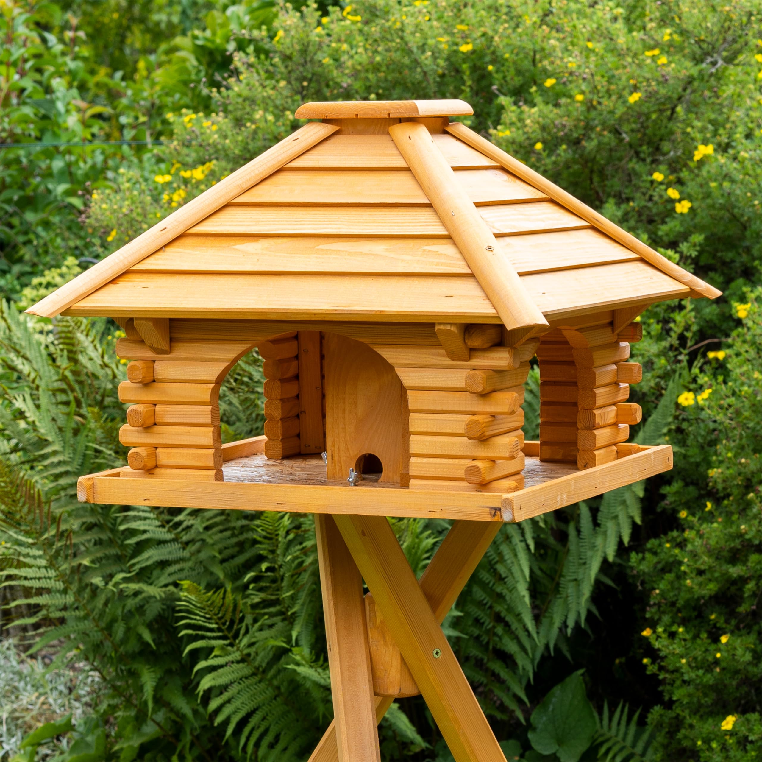Deko-Shop-Hannusch Vogelhaus wahlweise mit Ständer und Solarbeleuchtung, Verschiedene Dachfarben möglich, Premium Vogelvilla mit Silo, Holz, V20