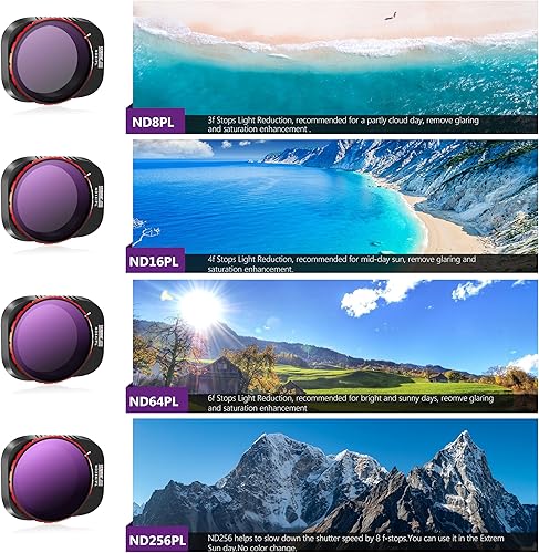 Miniatura 3 de STARTRC Kit de filtro para DJI Mini 4 Pro  Paquete de 4 filtros NDPL8 NDPL16 NDPL64 NDPL256 de densidad neutra para lente de cámara compatibles con