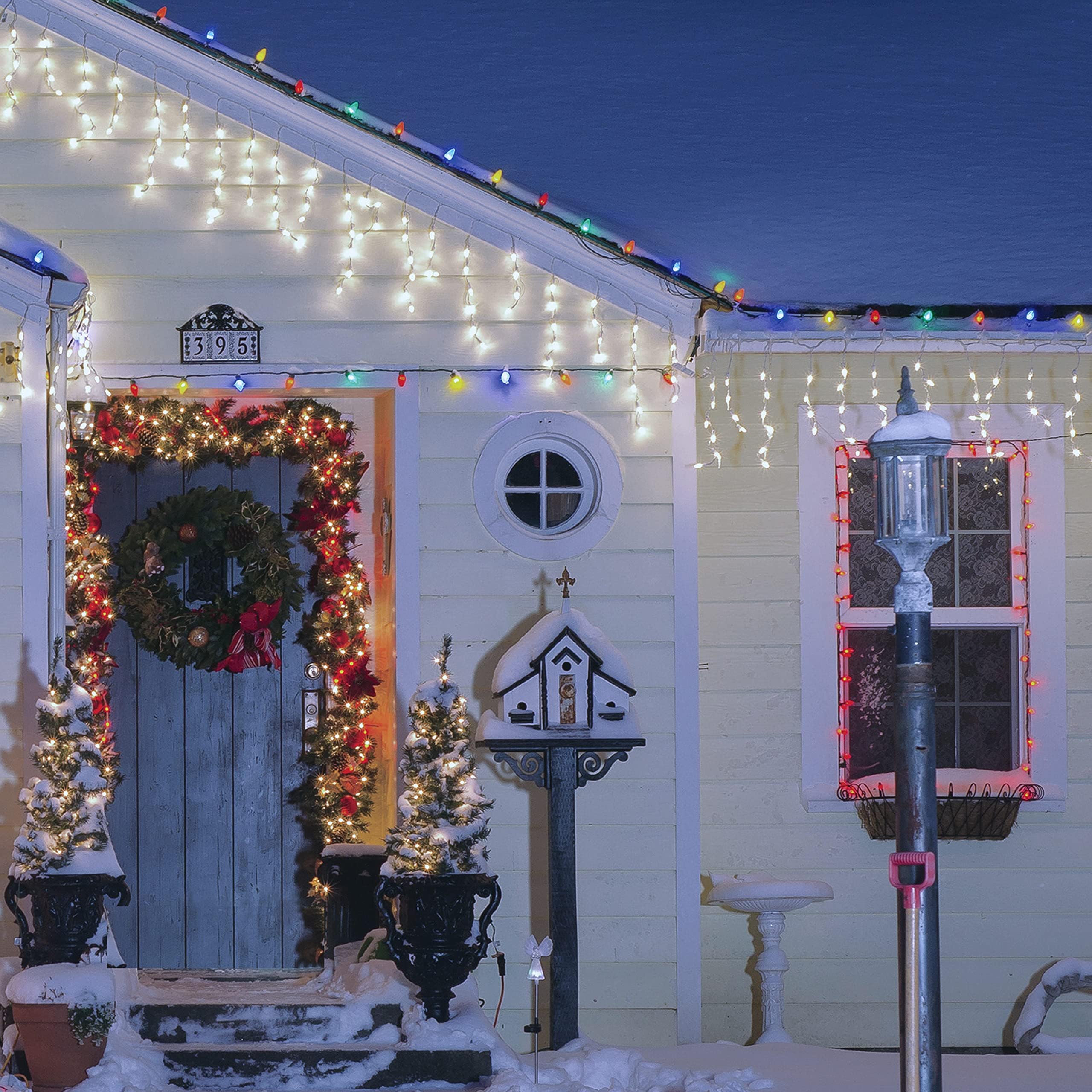 77520 480 Icicle LED Outdoor Christmas Lights / 11.5 Metres/Bright White Colour/Indoor & Outdoor Fairy Lights/Weddings & Gardens / 8 Functions/Mains Powered