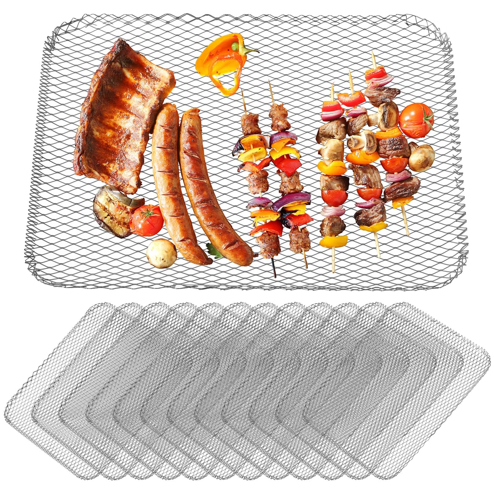 Tideme20 Pcs Disposable Grill Toppers, Rectangular BBQ Grill Mesh Mats, Non-Stick Grill Broiler Pans, Disposable Grill Liners, Grill Grate Baking Tools for Camping, Picnics