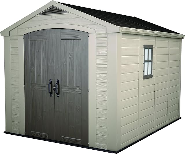 Keter Factor Outdoor Garden Storage Shed, Beige, 8 x 11 ft, 17197917