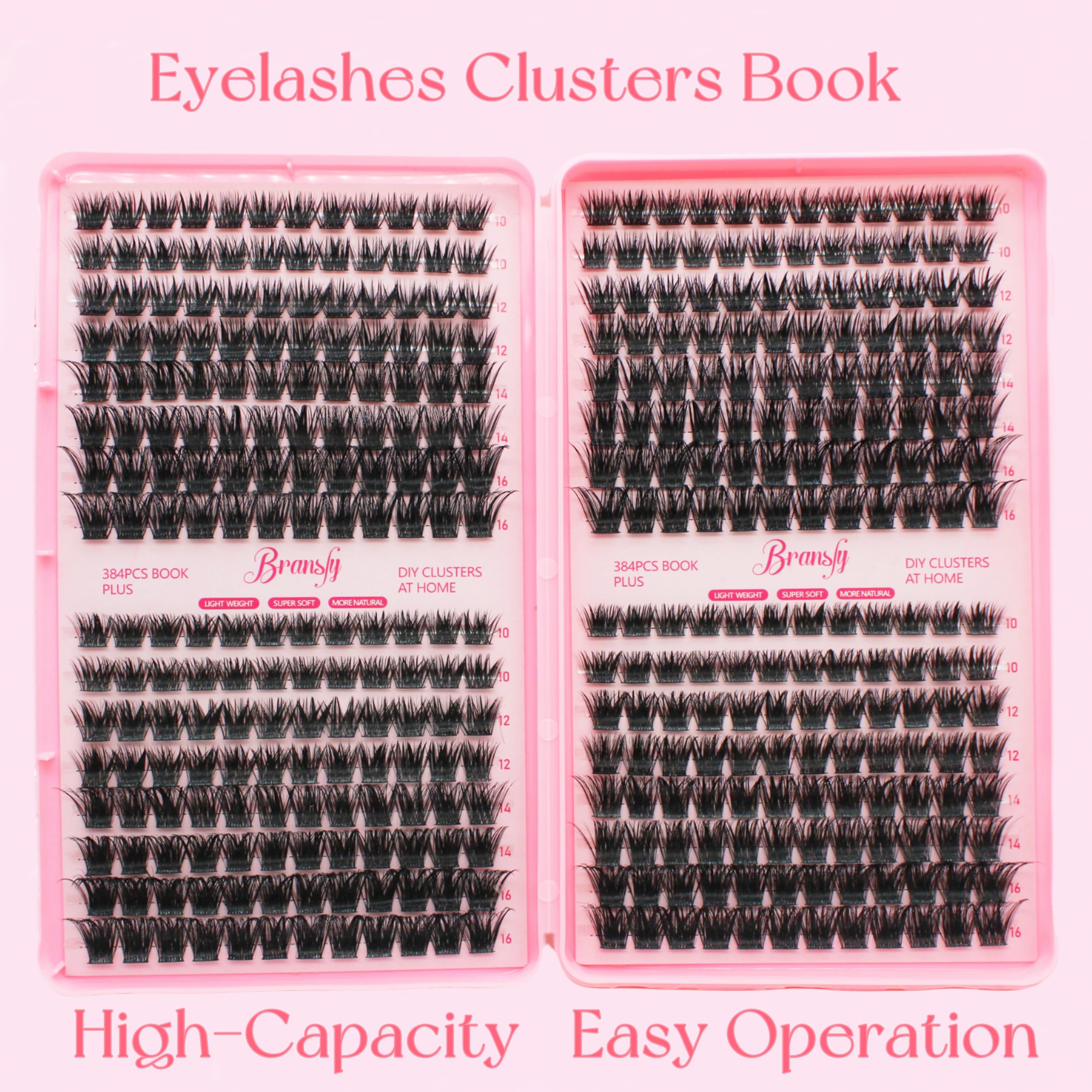 Bransfy 384PCS Cluster Lashes Individual Eyelashes Russian Eyelashes Extensions Clusters 10-16mm Volume Eyelashes Extensions False Eyelash Wispy Fluffy Lash Extension Kit DIY at Home for Beginner(W02) - Image 3