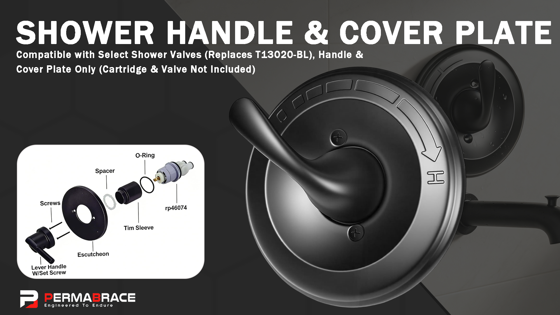 Manija y Placa de Cubierta de Ducha Negro Mate - Compatible con Válvulas de Ducha Seleccionadas (Reemplaza T13020-BL), Solo Manija y Placa de Cubierta (Cartucho y Válvula no incluidos) miniatura 7