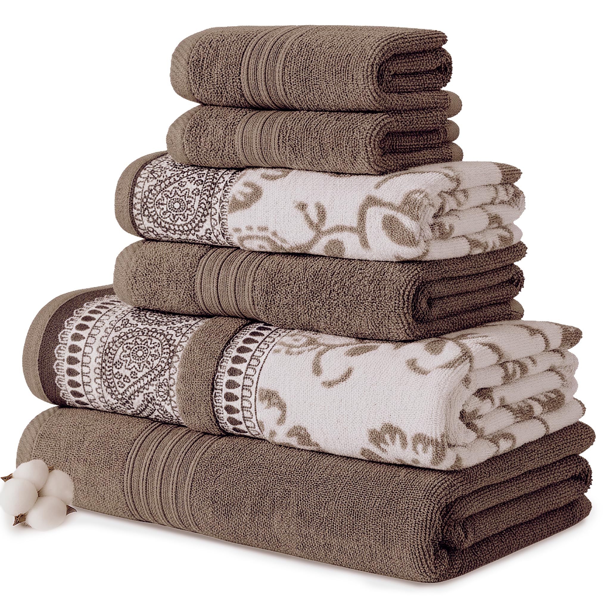 6 Piece Set, 2 Bath Towels, 2 Hand Towels, 2 Washcloths Yarn Dyed Jacquard/Solid Towel Set Ophelia Fawn