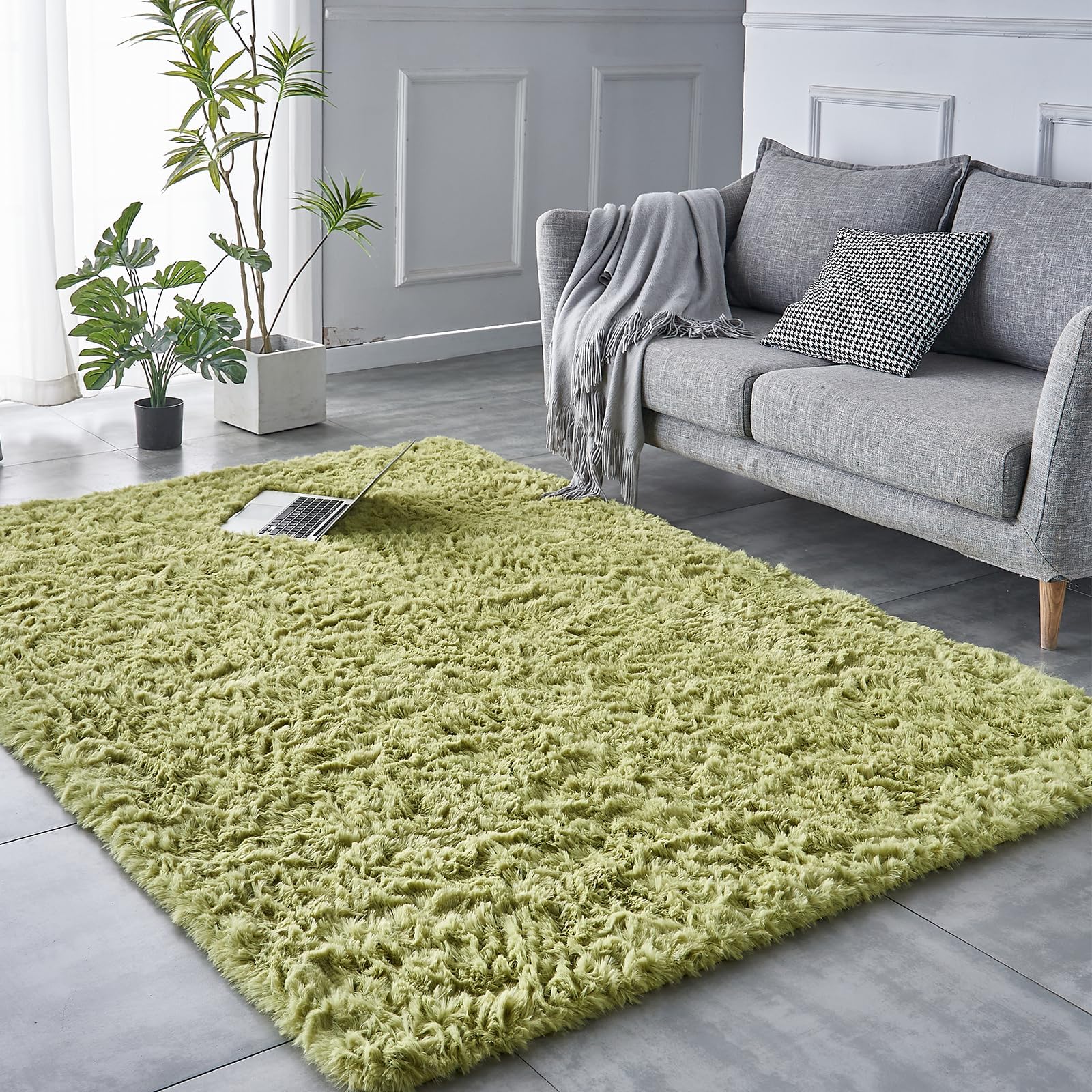 TABAYON Shaggy Green Grass Rug, 2x3 Area Rugs for Living Room, Anti-Skid Extra Comfy Fluffy Floor Carpet for Indoor Home Decorative