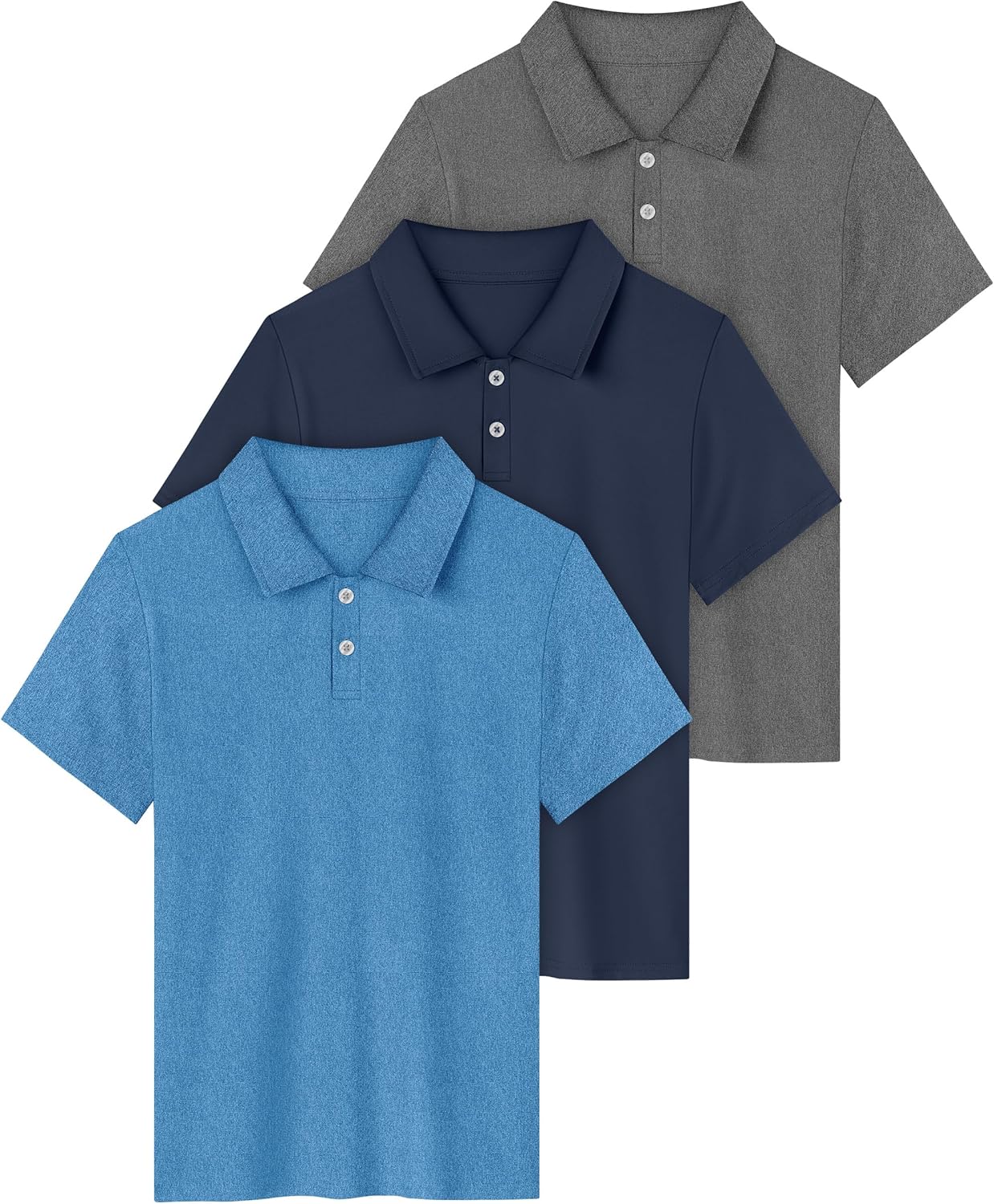 Resinta 3 Pack Boys Dry-Fit Active Athletic Performance Polo Short Sleeve Golf Shirt Cool Quick Dry Training Workout Shirts