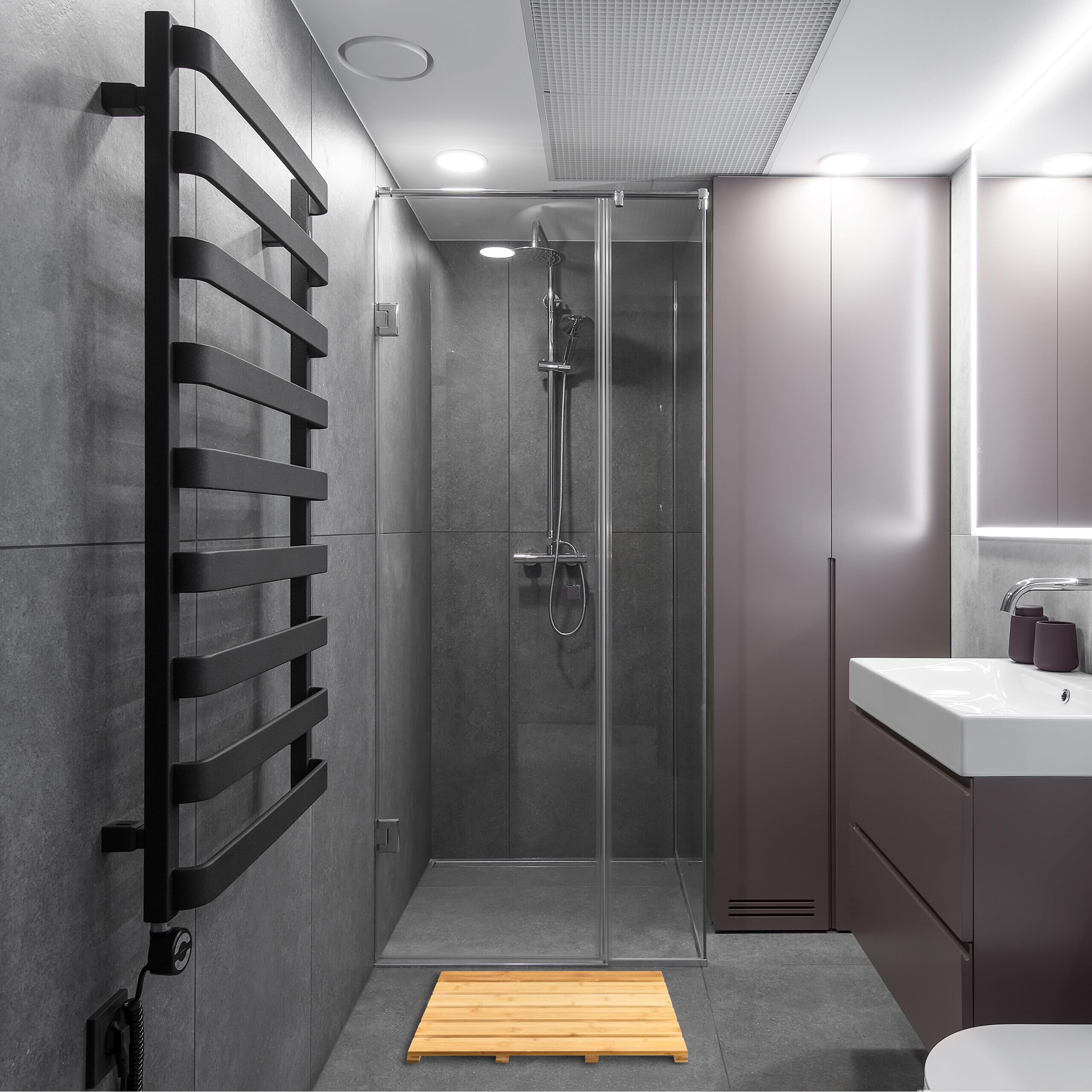 Relaxdays Pedana Doccia in bambù, 54 x 36 cm, Tappetino Antiscivolo per la Vasca e la Sauna, Interno e Esterno, Naturale