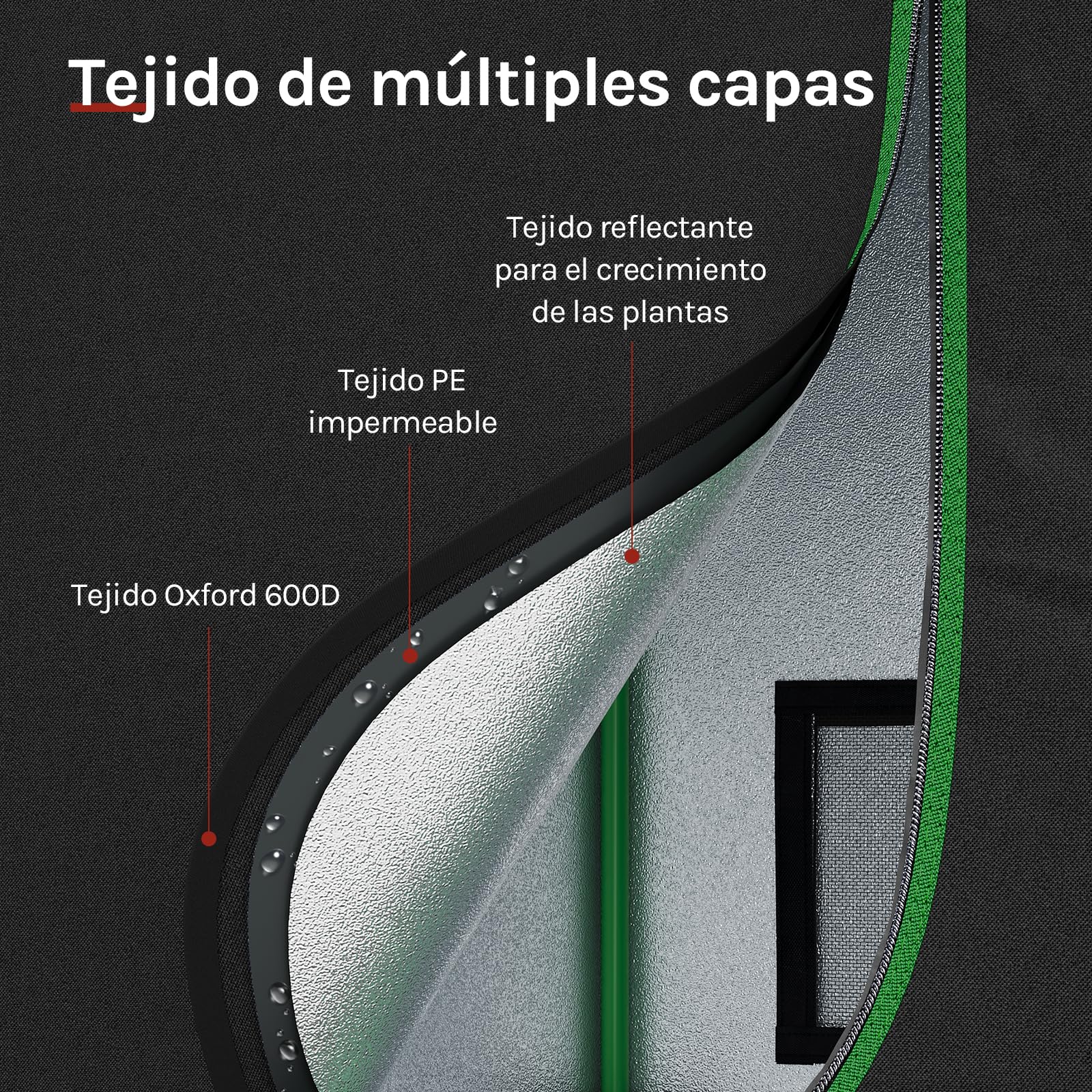 WOLTU Armario de Cultivo 120x60x180 cm, Tienda de Cultivo Hidropónico de Tela Oxford 603D, Invernadero Interior con Ventana de Observación, Semillero Mylar Altamente Reflectante, Negro