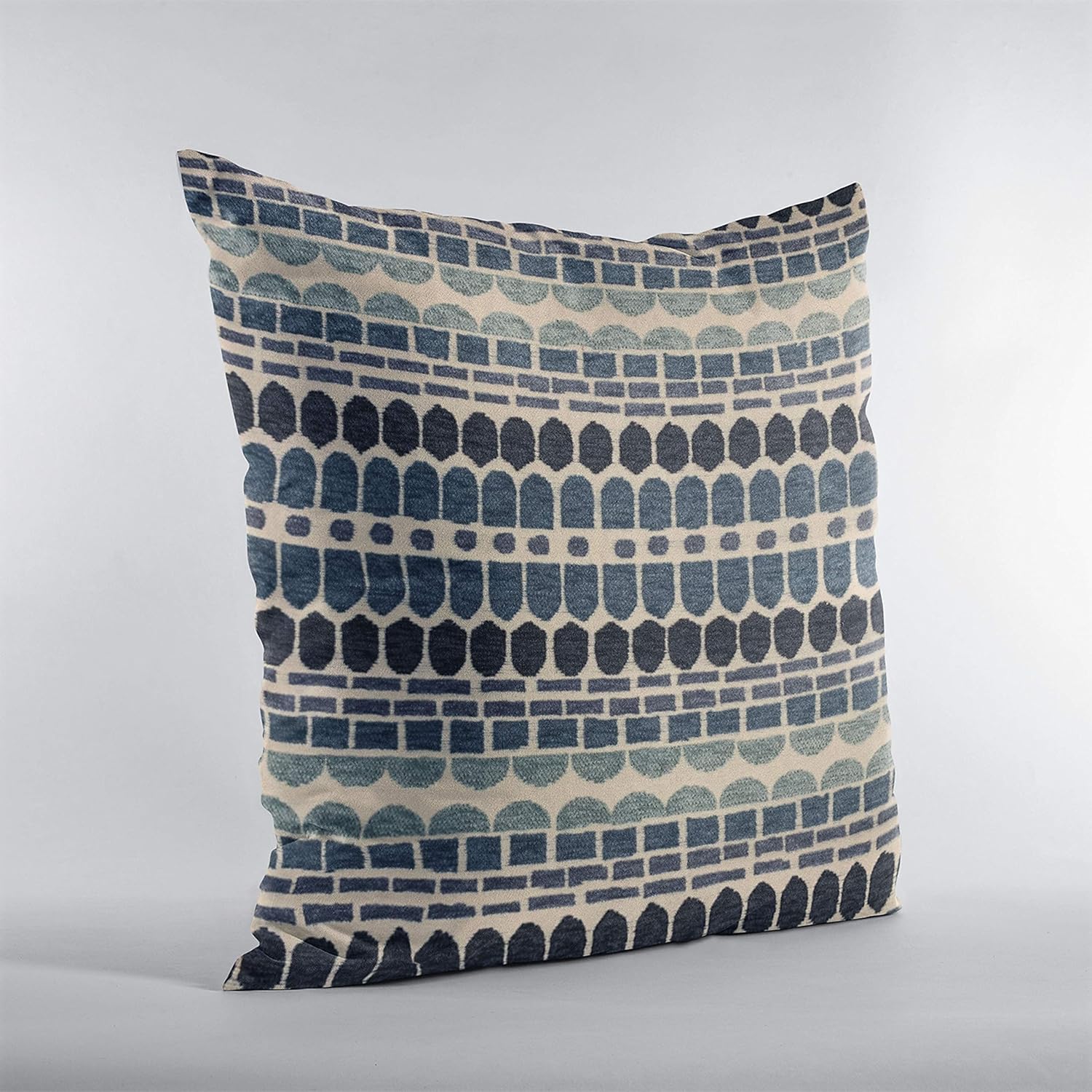 Plutus Brands Blue Plutus Harmony Border Luxury Throw Pillow 16 in x 16in, Double Sided 16" x 16"