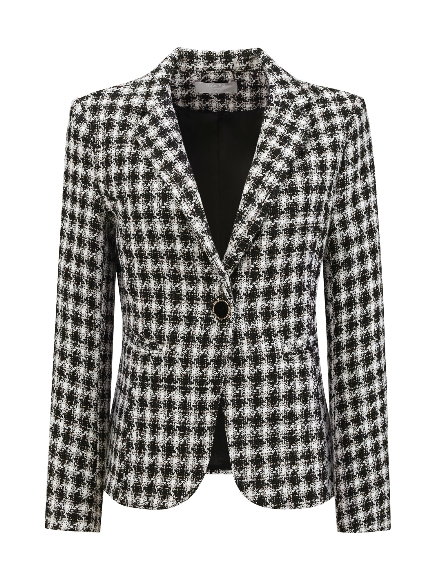 Womens Tweed Tartan Blazer Open Front Fall Winter Business Casual Plaid Jacket