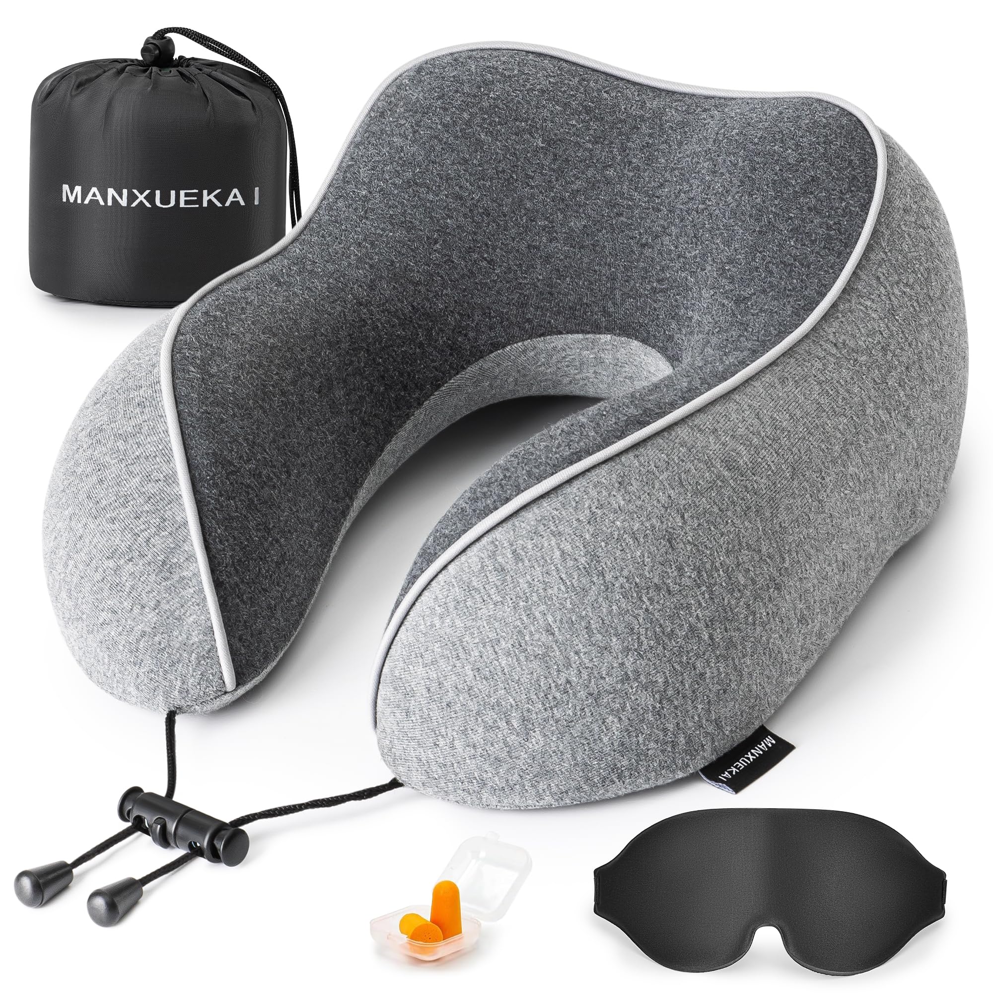 MANXUEKAI Travel Neck Pillow,100% Pure Memory Foam,Soft Head Support