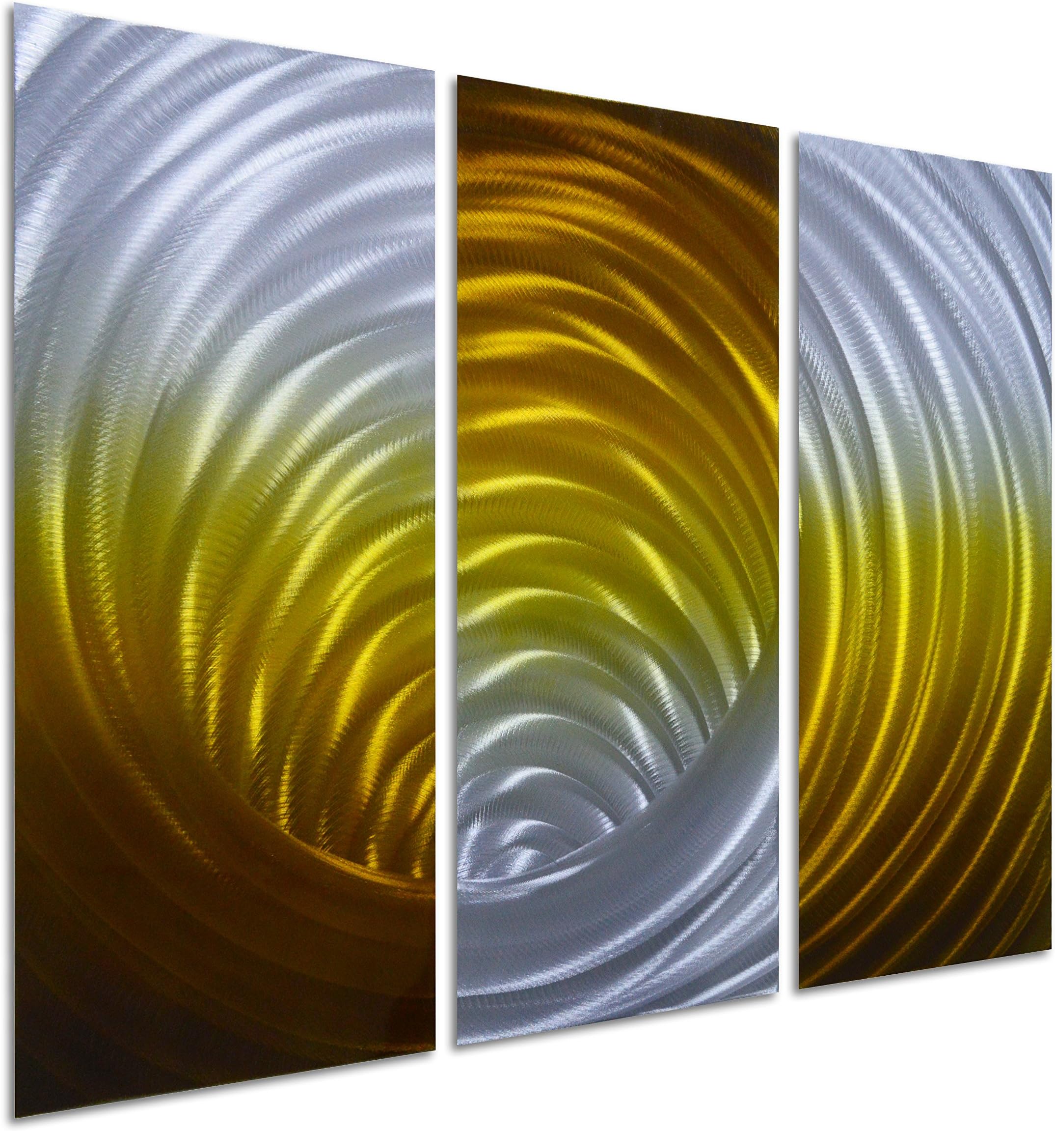 Pure Art Vortex in Gold - Abstract Metal Wall Art Painting - Modern Hanging Decor of 3-Panel - Small Design Decoration of 32" x 24"