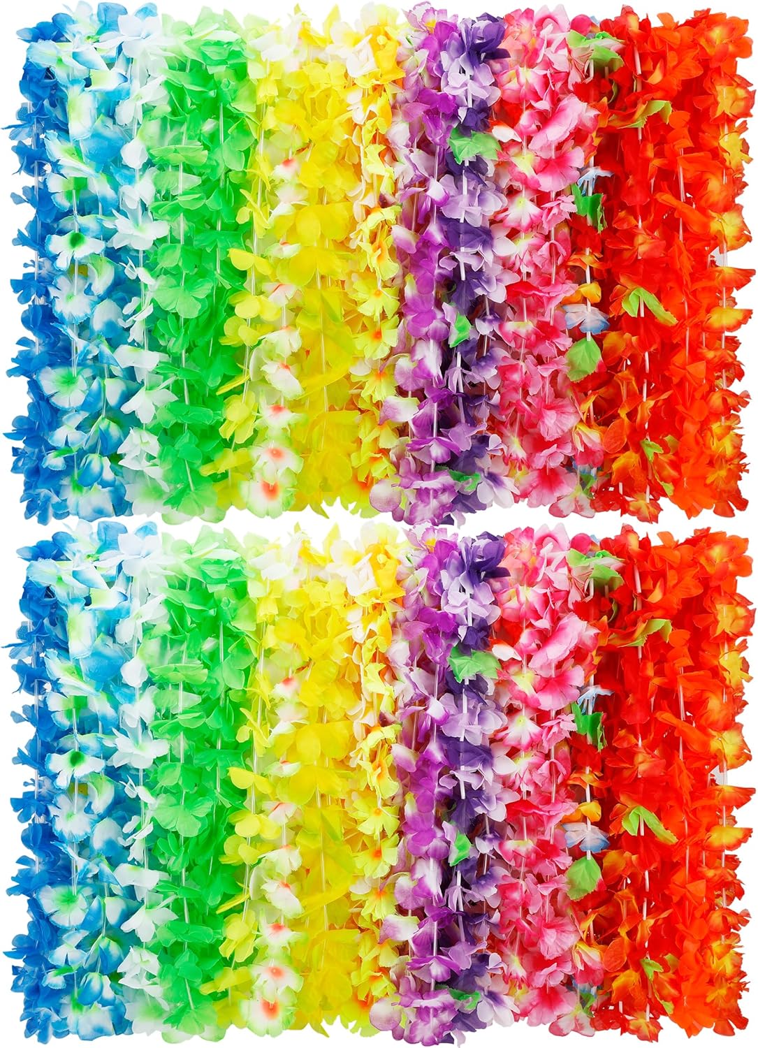 100pcs Luau Party Decorations, Silk Hawaiian Leis Tropical Flower Necklaces, Colorful Hula Dance Bulk Leis Decor, Flower Hawaiian Leis for Summer Beach Pool Theme Party Decorations Favors Supplies