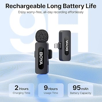 BOYA BY-V1 Wireless Lavalier Microphone for iPhone, Mobile Phone Microphone iPhone Wireless, 100m Range, Mini Lapel Mic for Podcast, Video, Vlog, YouTube, TikTok