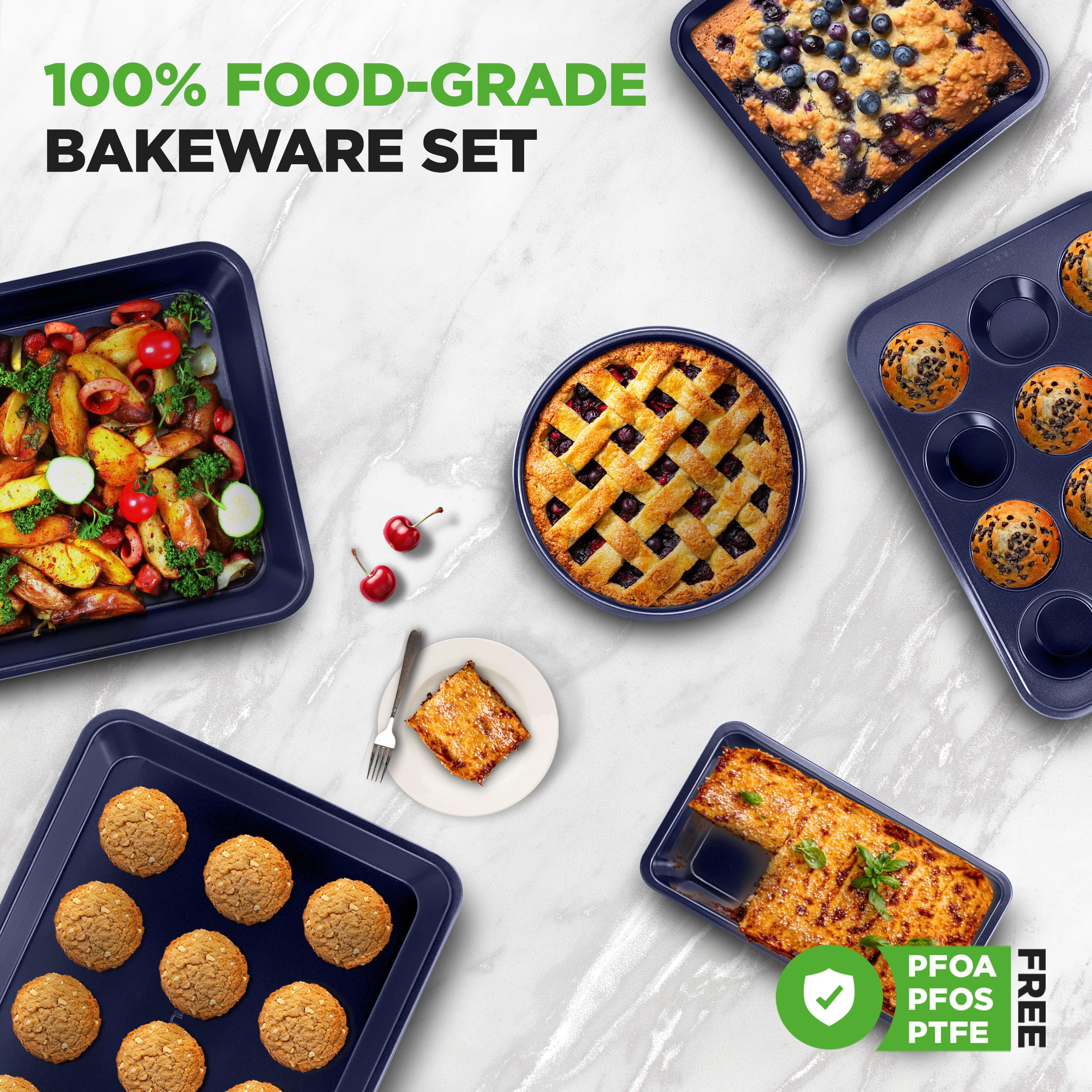 NutriChef Zestaw 6 Blach Do Pieczenia - Nieprzywierające Z Powłoką Diamentową, Do 450°F, Formy Na Ciasta, Chleb, Muffiny, Kwadratowe I Prostokątne