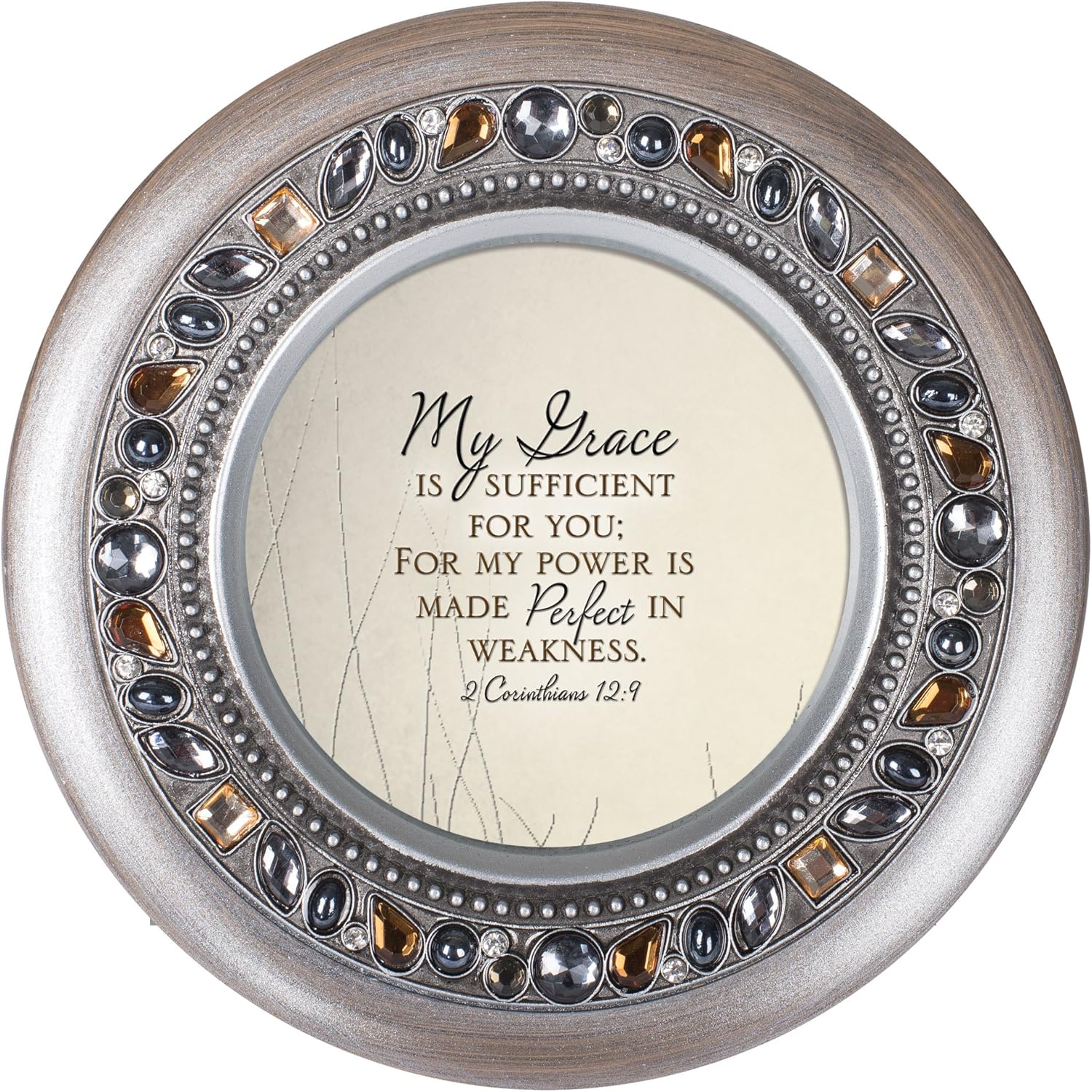 Cottage Garden My Grace is Sufficient Power Perfected Brushed Pewter Jewelry Music Box Plays Amazing Grace
