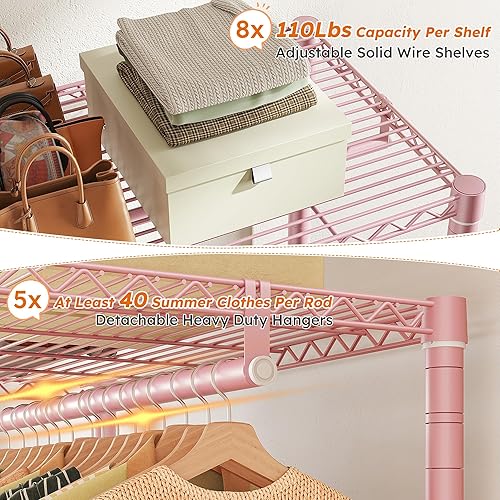 Miniatura 5 de Raybee Perchero de ropa resistente para colgar ropa, perchero ajustable con estantes, perchero con ruedas, carga máxima de 905 libras, 75 pulgadas