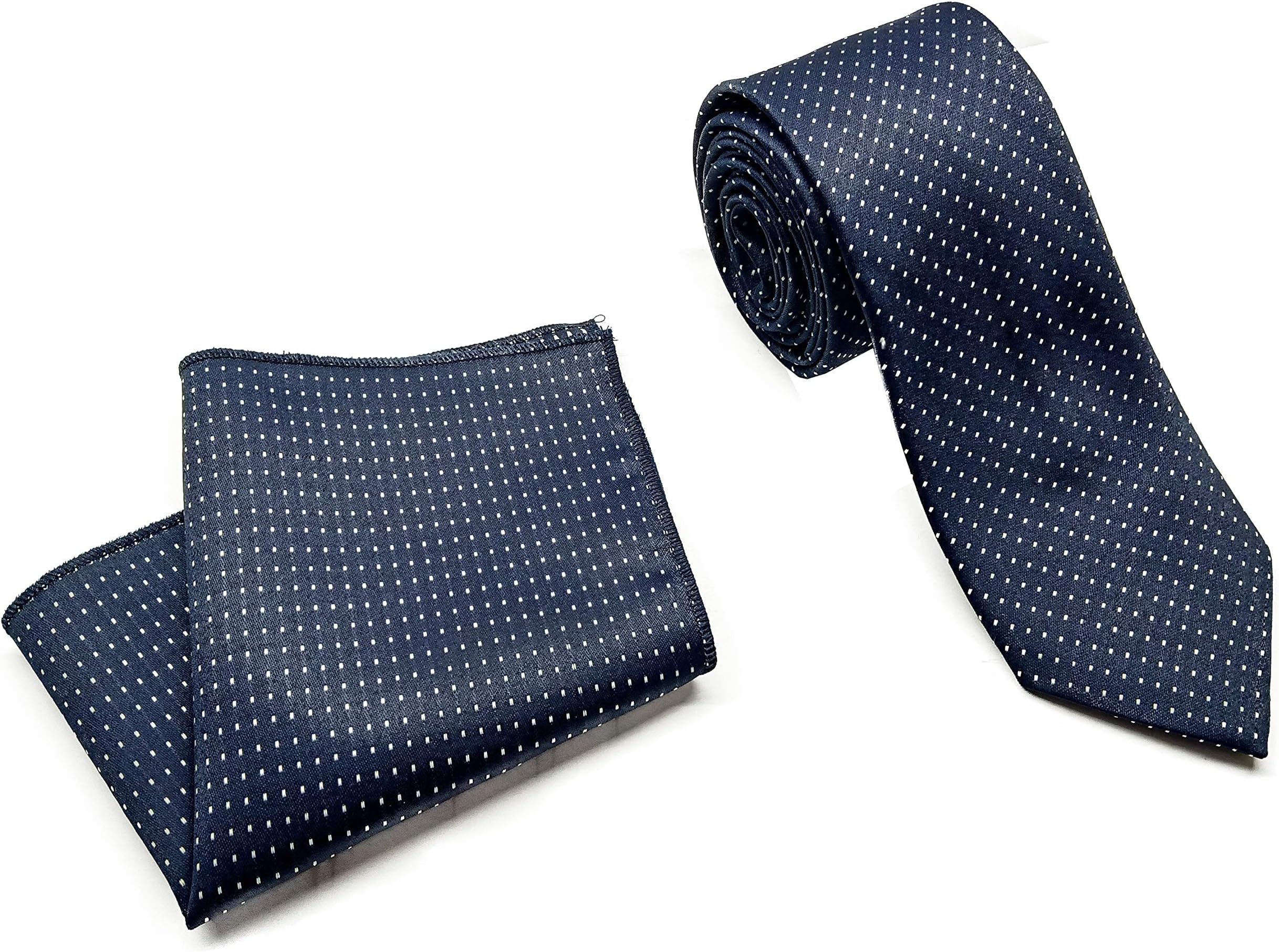 Luxeis Men Premium Neck Tie and Pocket Square with Cufflink Combo Gift Set (Navy Blue)