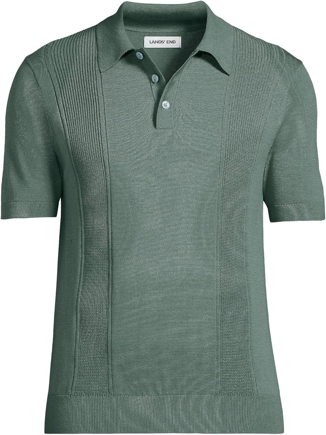 Lands' End Men's Short Sleeve Vertical Rib Button Down Sweater Polo
