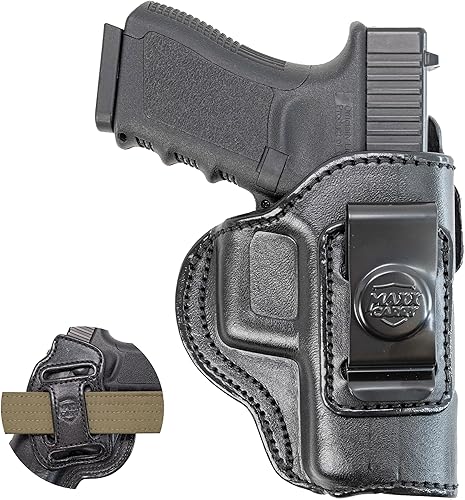 Miniatura 8 de Maxx Carry Funda de cuero prémium para pistola OWB e IWB de 4 vías para G 19 (GEN 1 - GEN 4)  G 19X 23 32  S&W M&P Shield 2.0  Ruger Security 9,