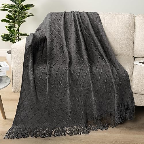 Miniatura 7 de PAVILIA Manta tejida gris oscuro para sofá, cama individual, suave manta de estilo granja para sofá de sala de estar, ligera manta decorativa de
